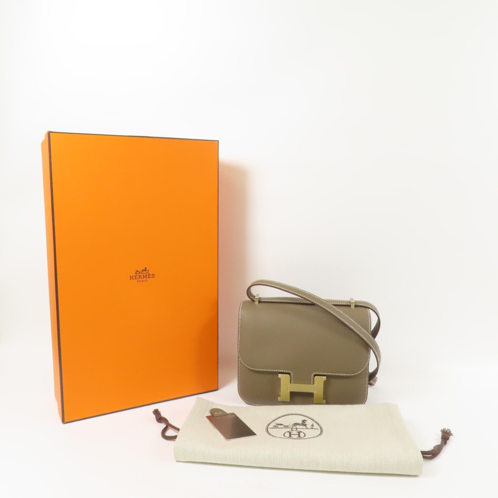 HERMES Epsom皮革Constance Mini金扣肩背袋Etoupe