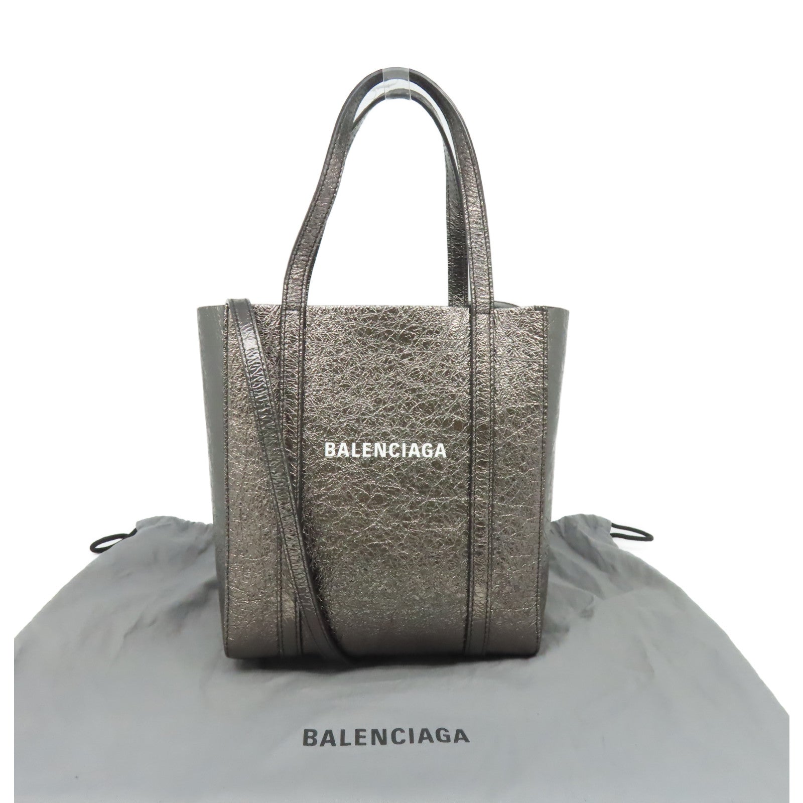 BALENCIAGA 【激減優惠】牛皮皮革Everyday XXS Tote 2Way Shoulder Bag手挽肩背兩用袋碳灰銀色