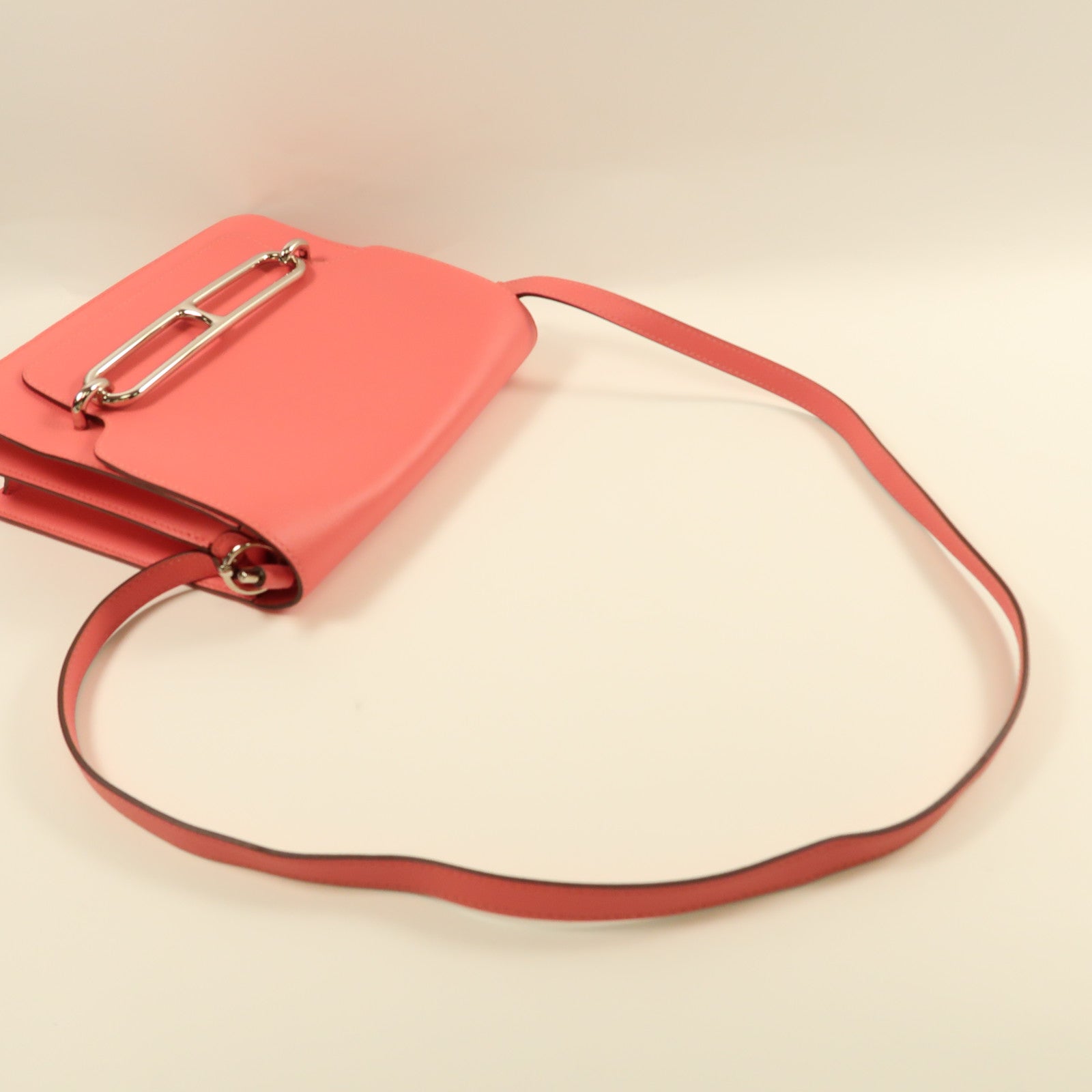 HERMES Evercolor皮革Roulis 23金扣肩背袋Rose Azalee杜鵑粉