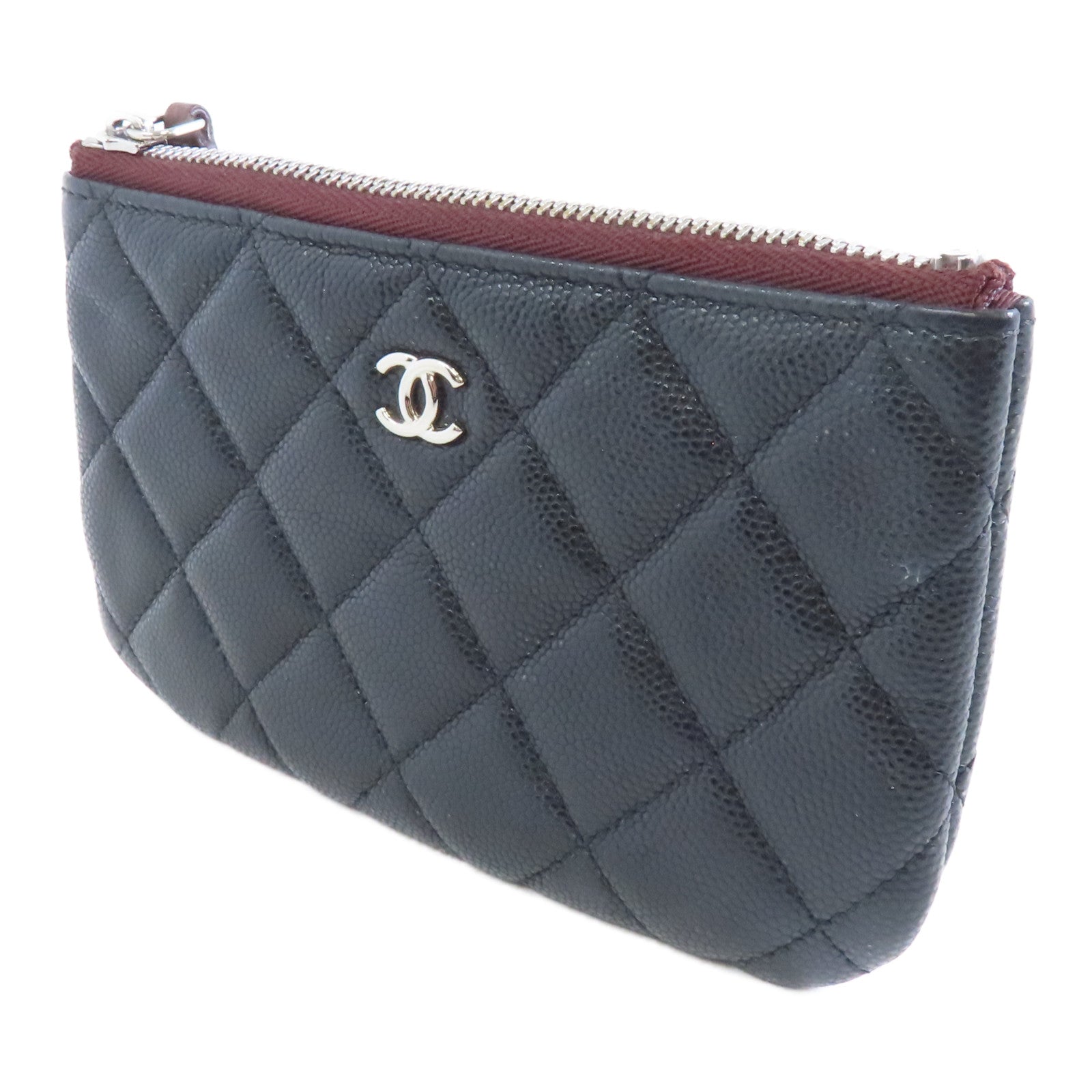 CHANEL 菱格Caviar皮革Coin Purse銀扣零錢包黑色