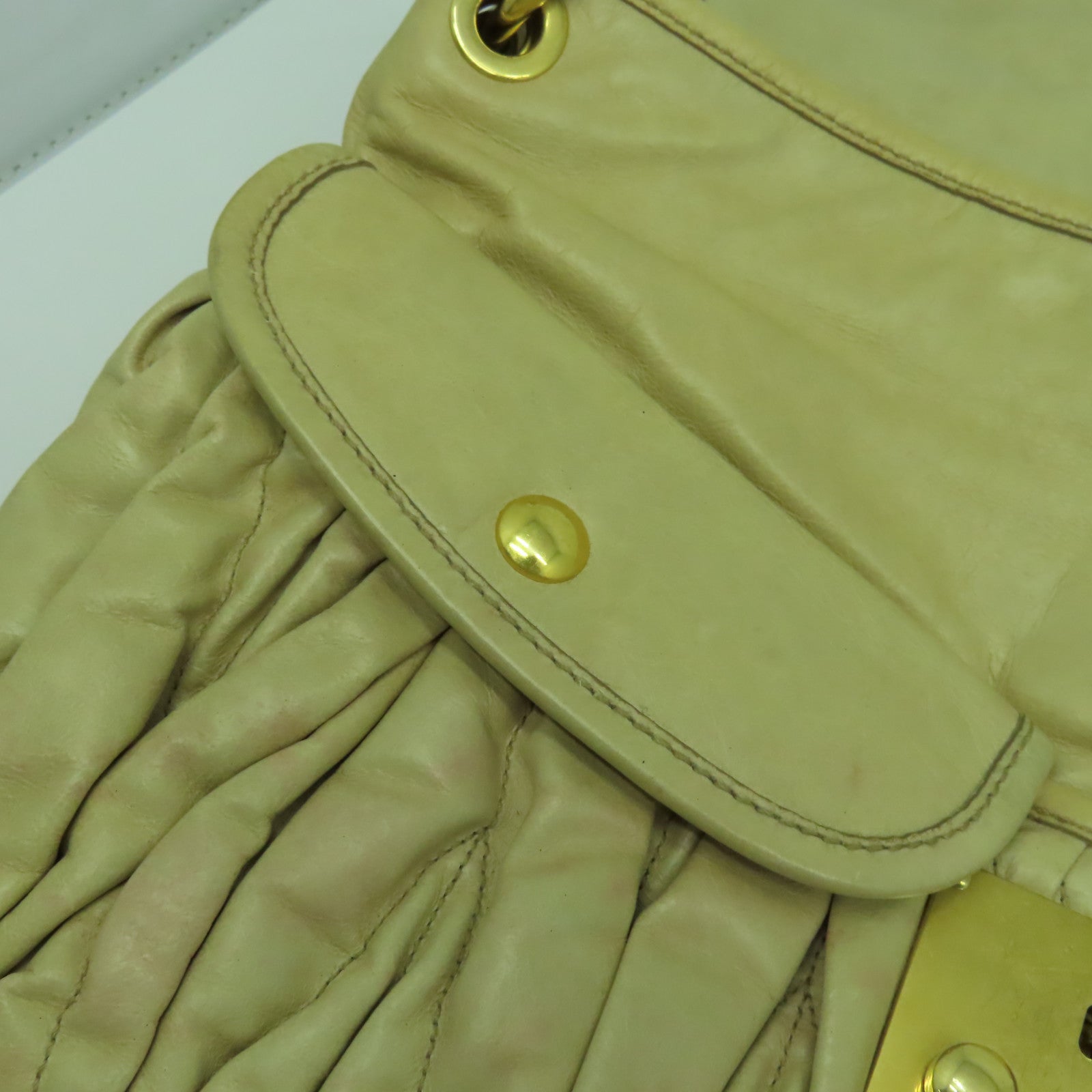 Miu Miu 牛皮皮革2 Way Shoulder Bag金扣手挽肩背兩用袋米色