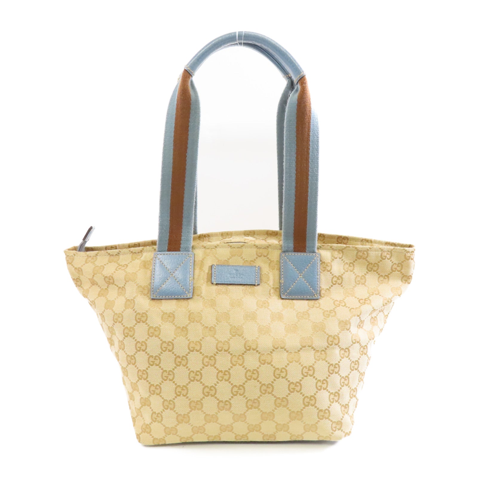 GUCCI 帆布Tote Bag銀扣手挽袋米色/淺藍色