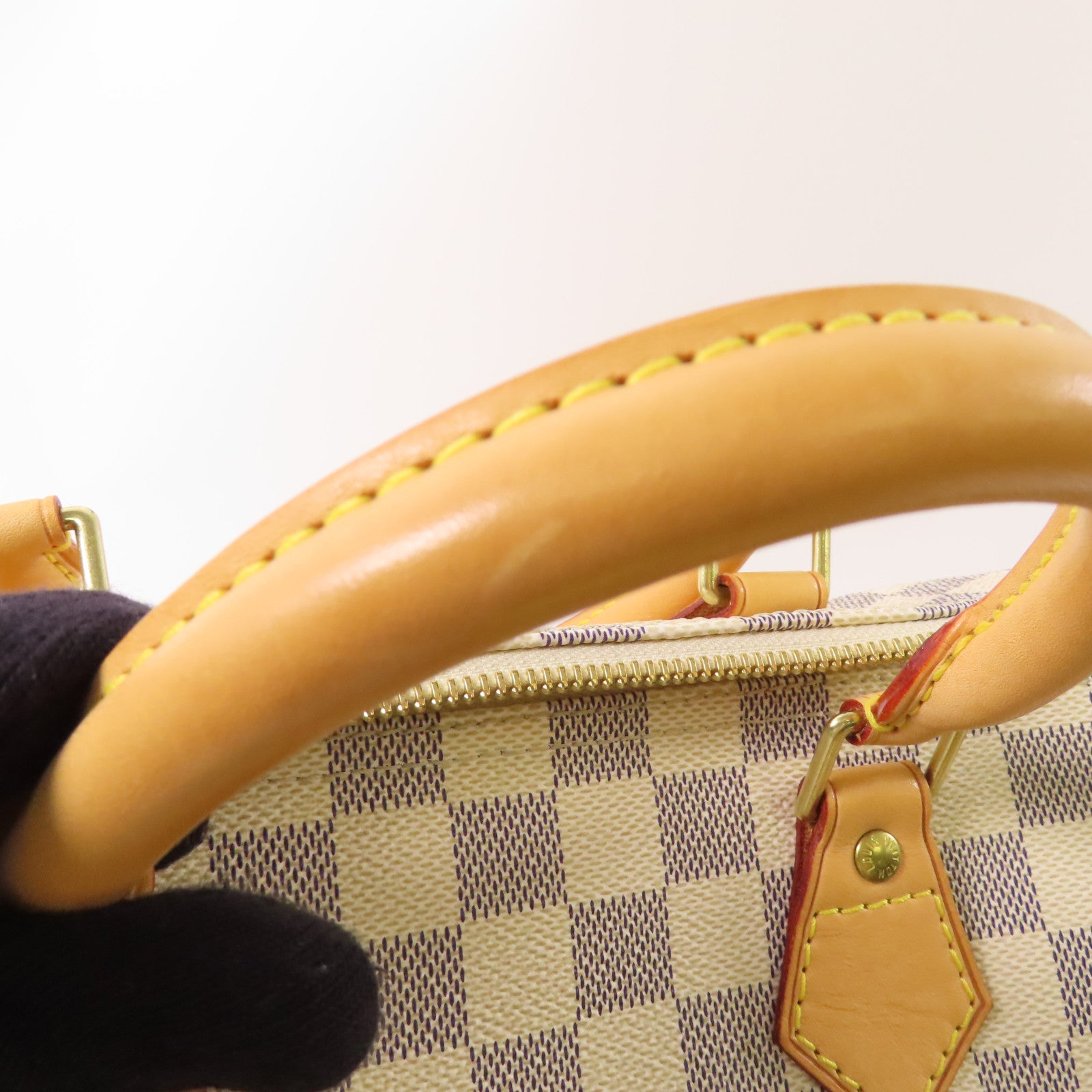 LOUIS VUITTON Damier Azur Speedy 30金扣手挽袋白色