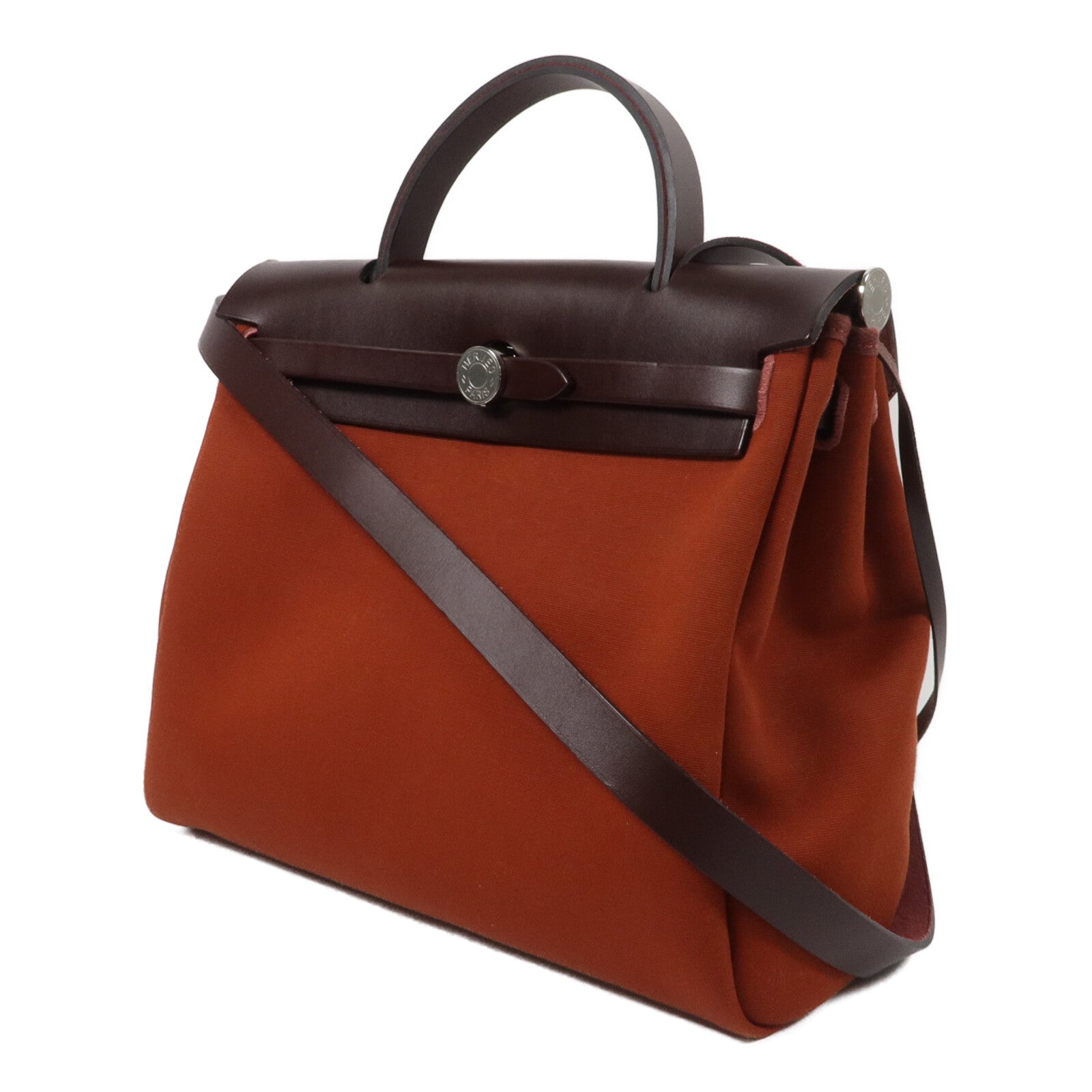 HERMES 帆布Herbag PM手挽肩背兩用袋Cuivre/Orange/Rouge