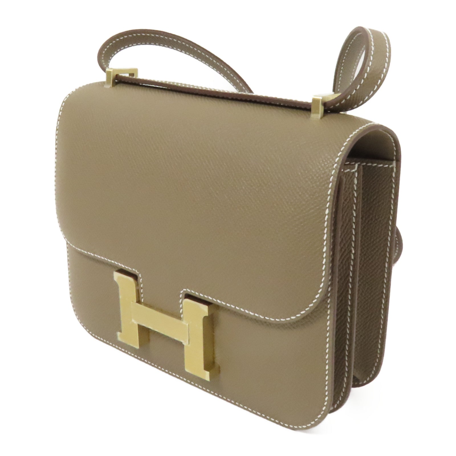 HERMES Epsom皮革Constance Mini金扣肩背袋Etoupe