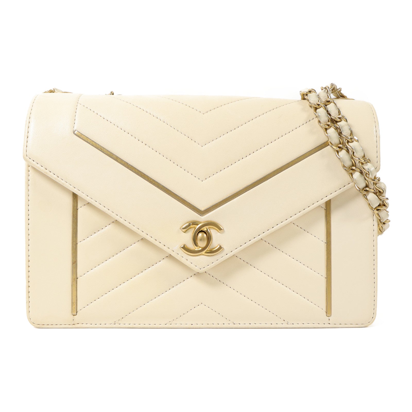 CHANEL 牛皮皮革Chain Shoulder金扣鏈帶肩背袋