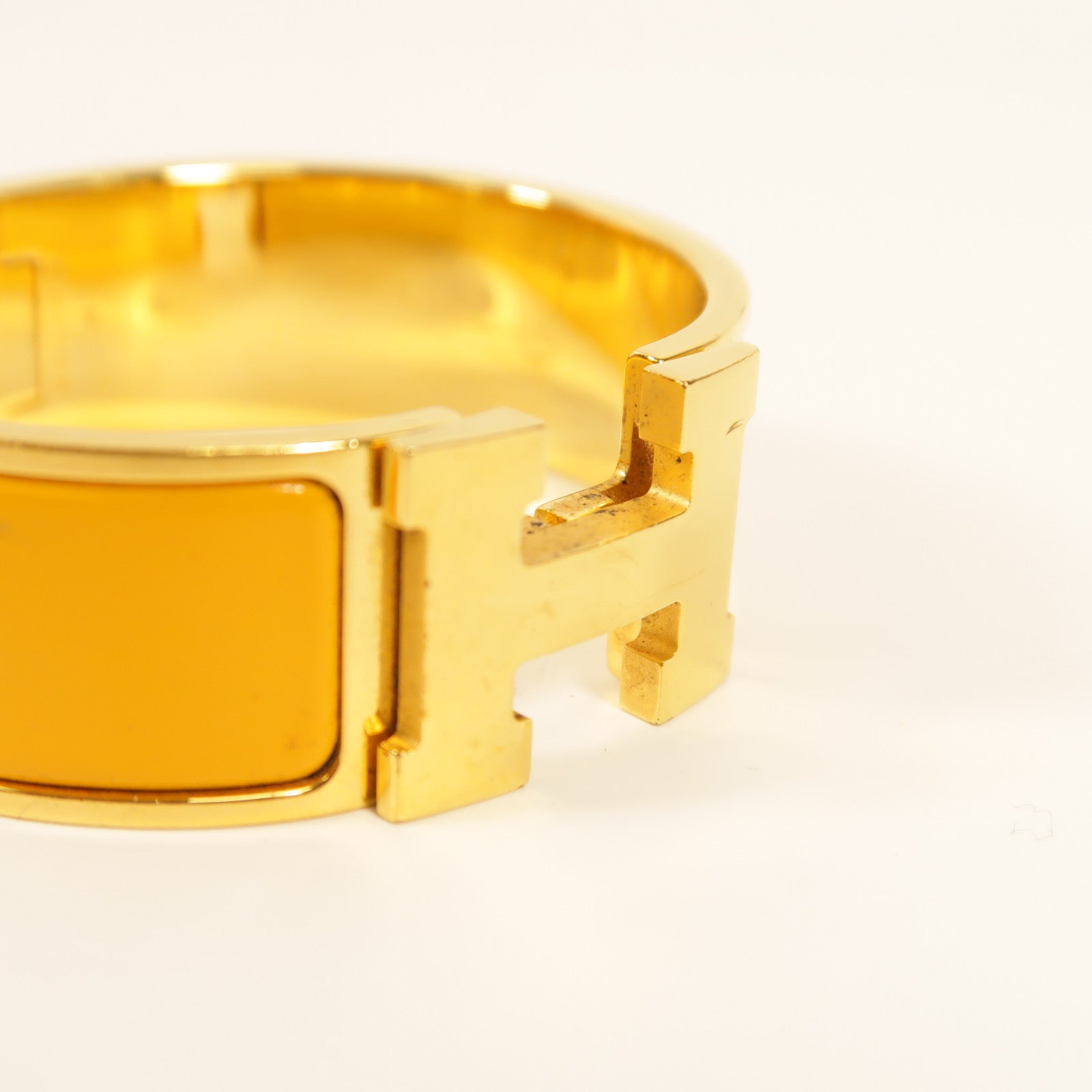 HERMES GHW Clic-Clac H Bracelet Enamel/Metal Orange