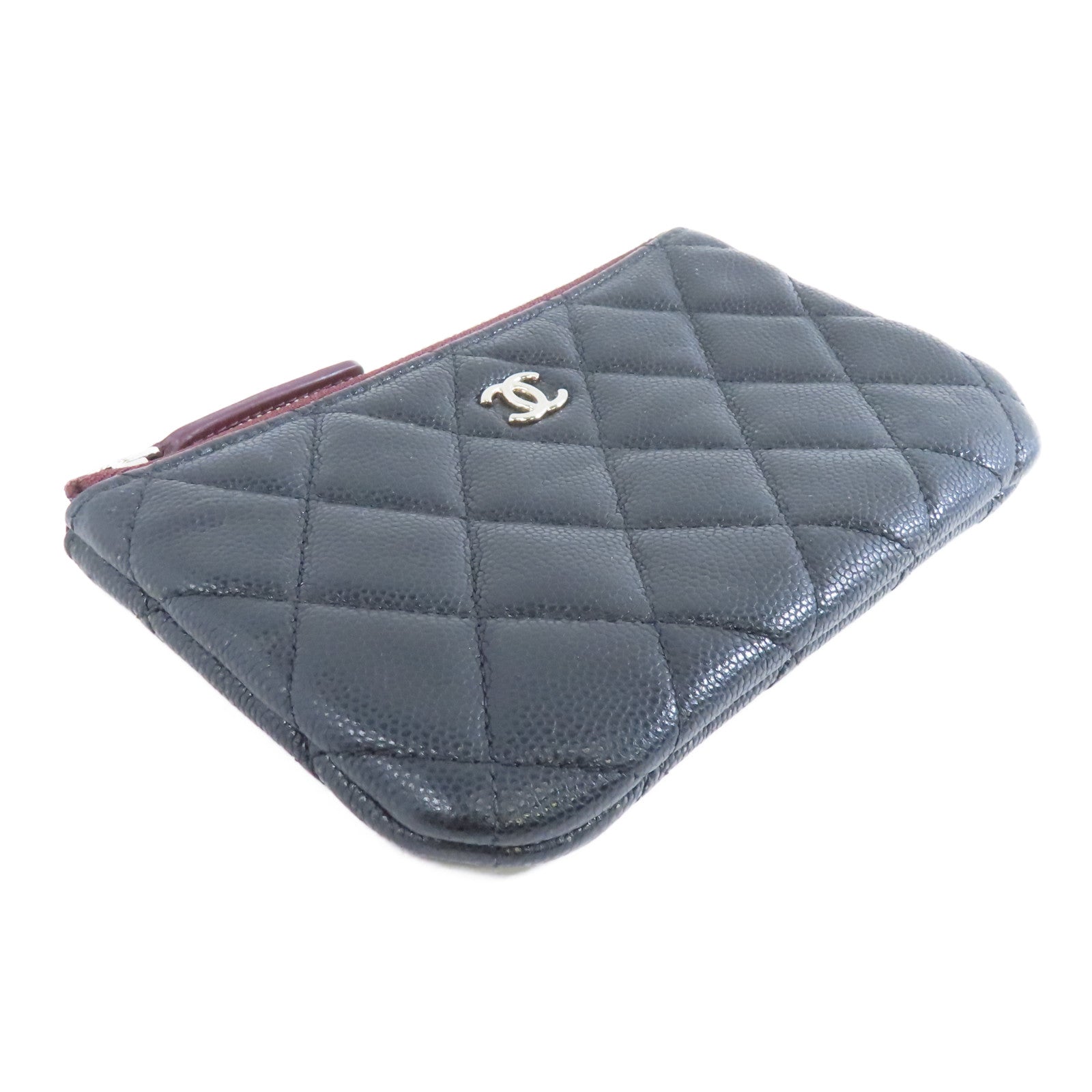 CHANEL 菱格Caviar皮革Coin Purse銀扣零錢包黑色