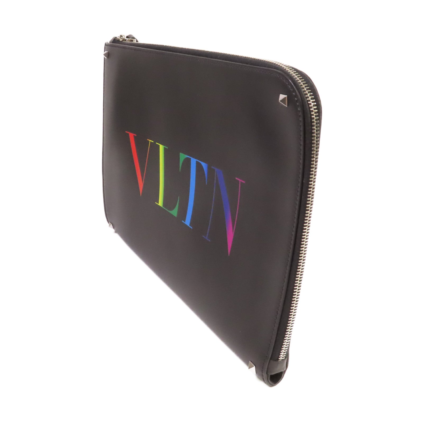 Valentino 【激減優惠】牛皮皮革VLTN Clutch銀扣手拿包黑色