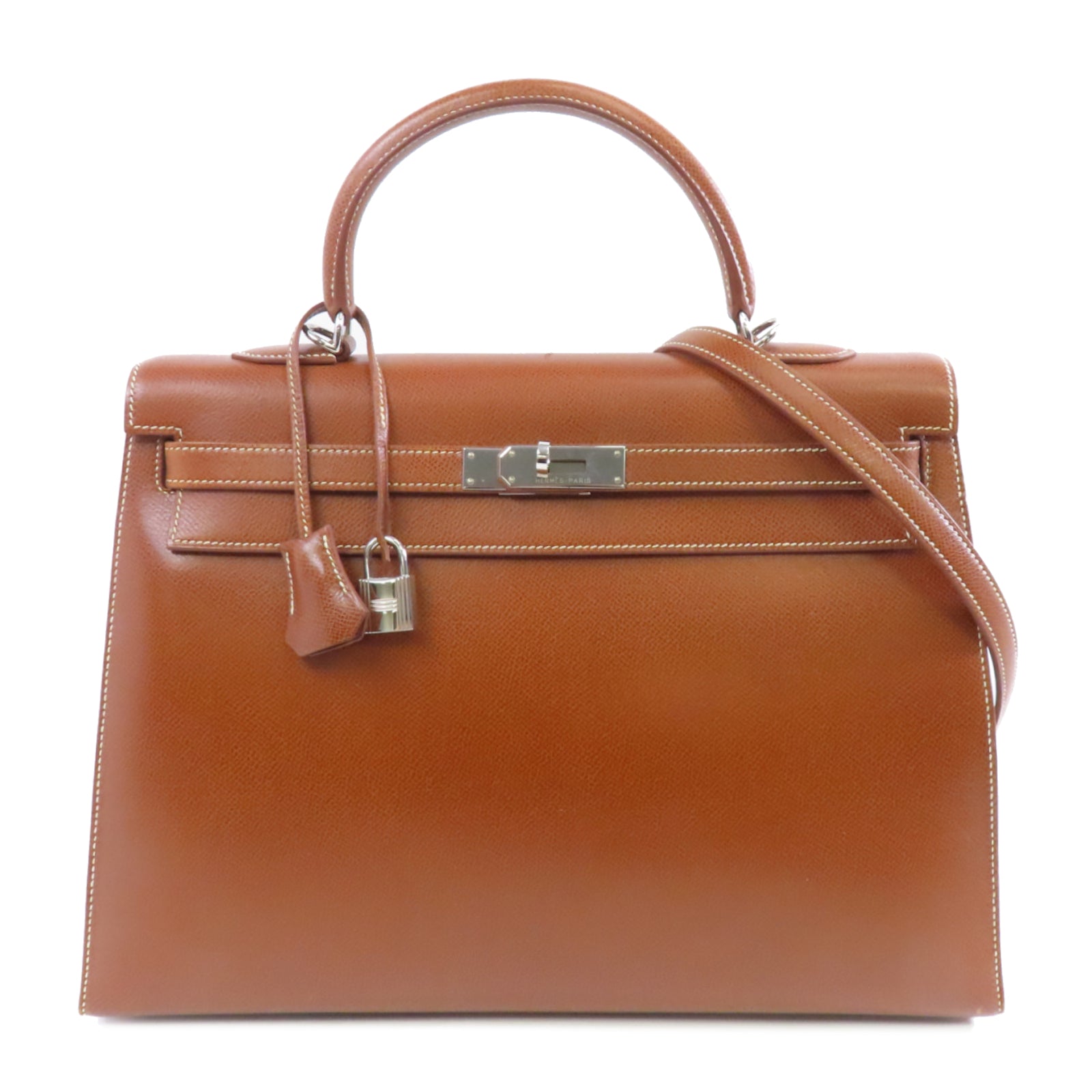HERMES 【Hermes Fair】Ardennes皮革Kelly 35銀扣手挽肩背兩用袋Marron/棕色