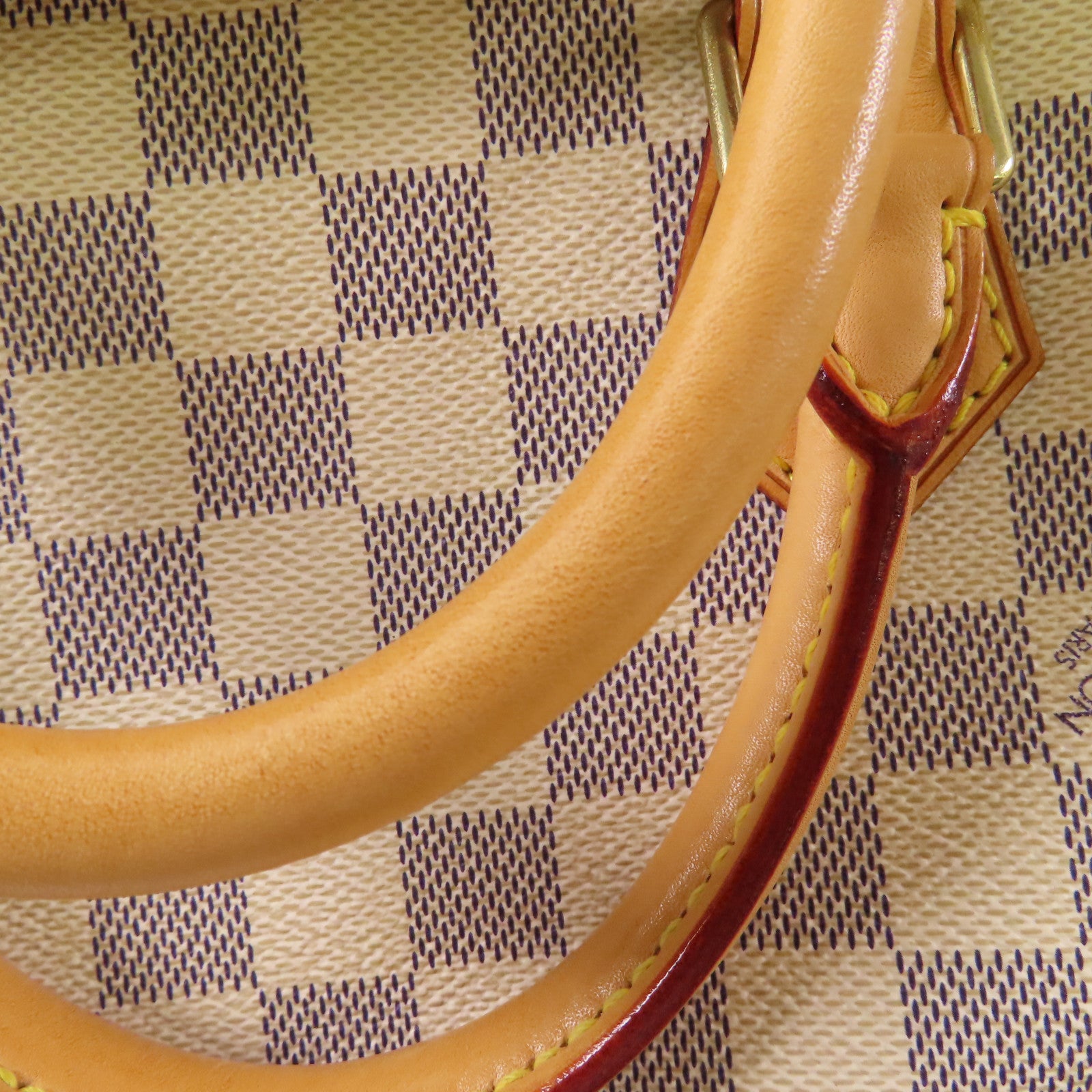 LOUIS VUITTON Damier Azur Speedy 30金扣手挽袋白色