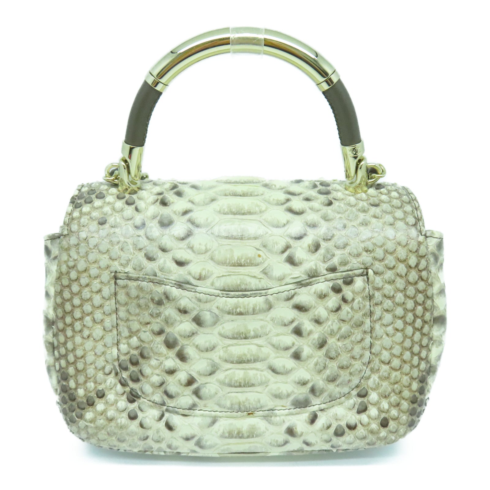 CHANEL 蛇皮皮革2way Shoulder金扣手挽肩背两用袋米色
