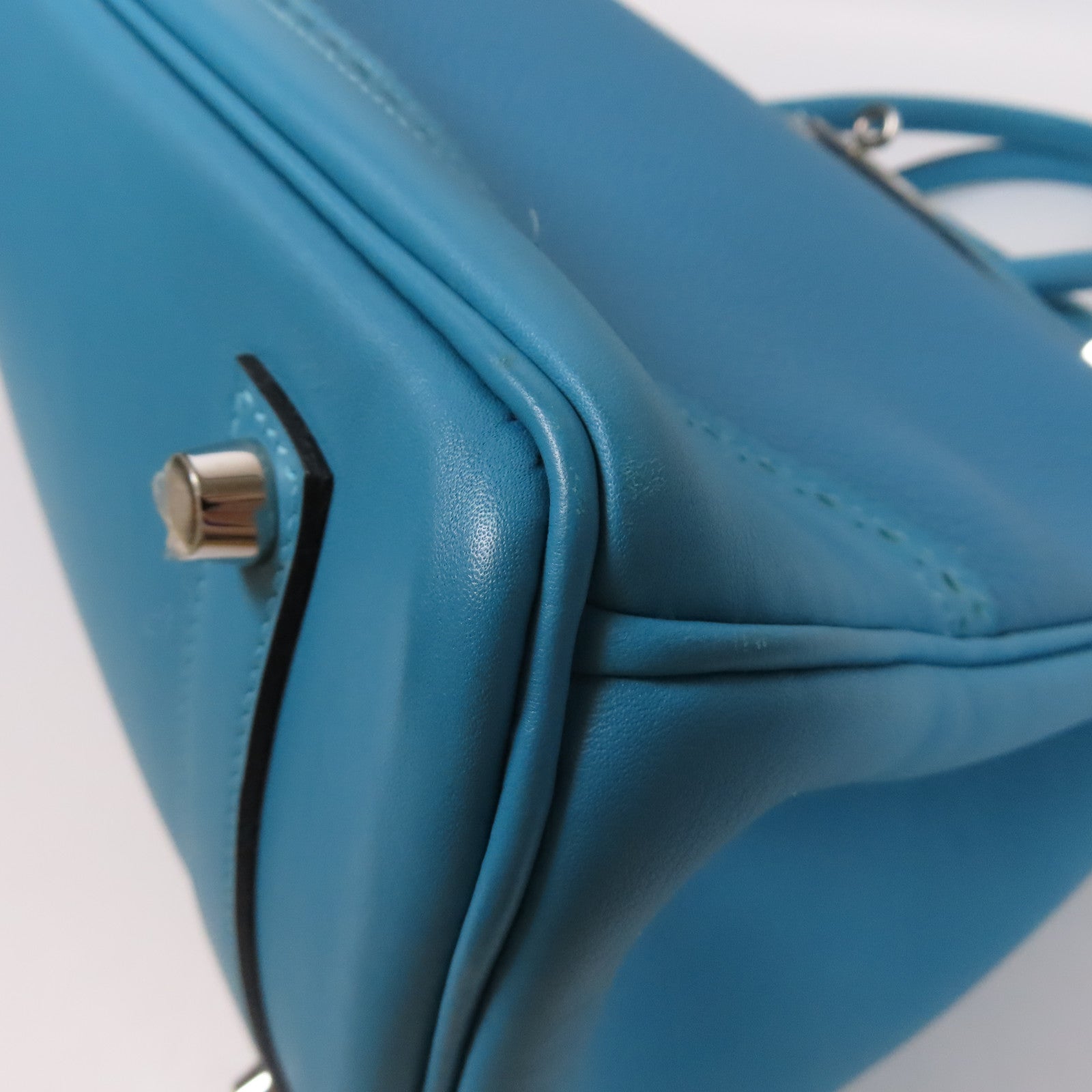 HERMES 【激減優惠】Togo皮革/Swift皮革Ghillies Birkin 35銀扣手挽袋Turquoise土耳其亮藍色