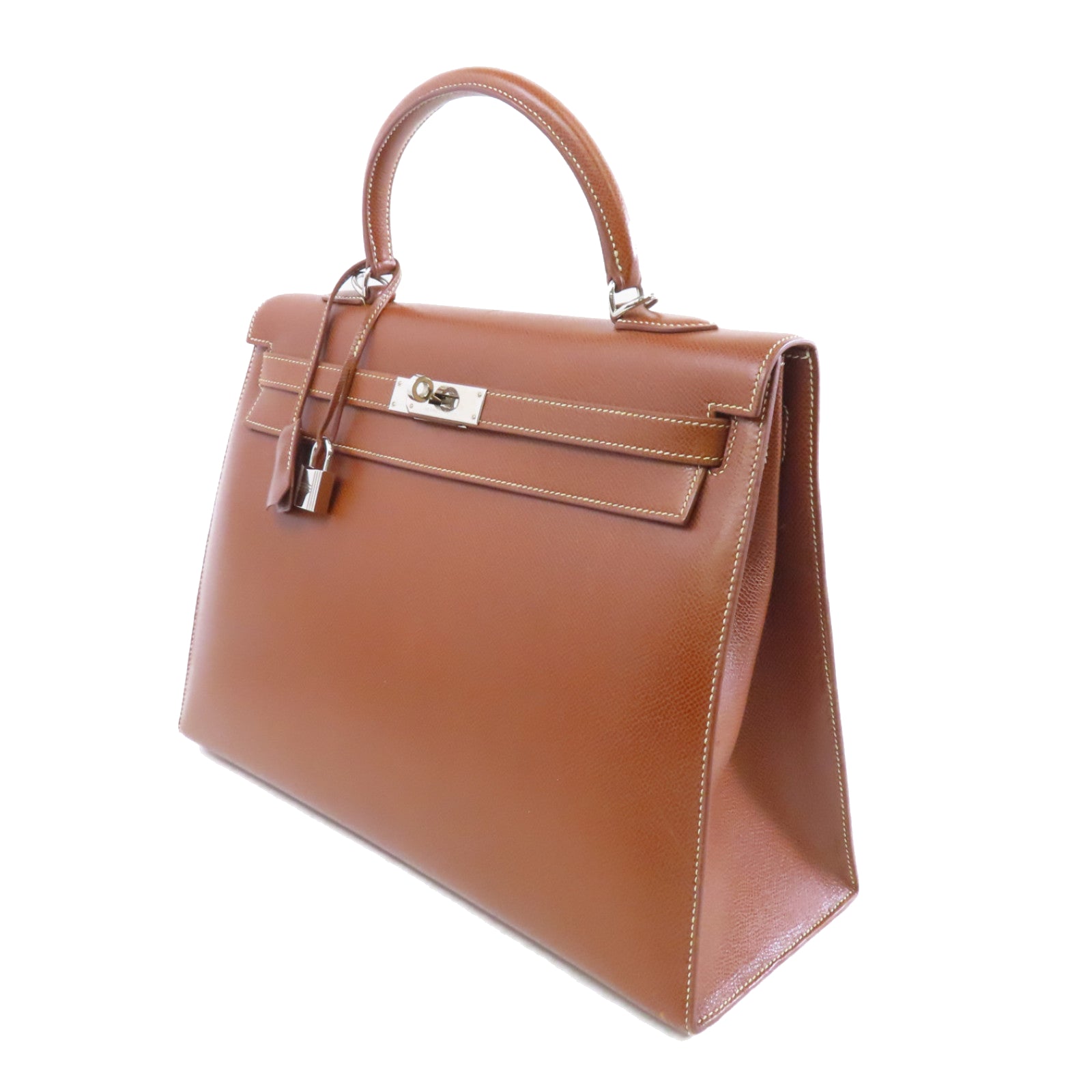 HERMES 【Hermes Fair】Ardennes皮革Kelly 35銀扣手挽肩背兩用袋Marron/棕色