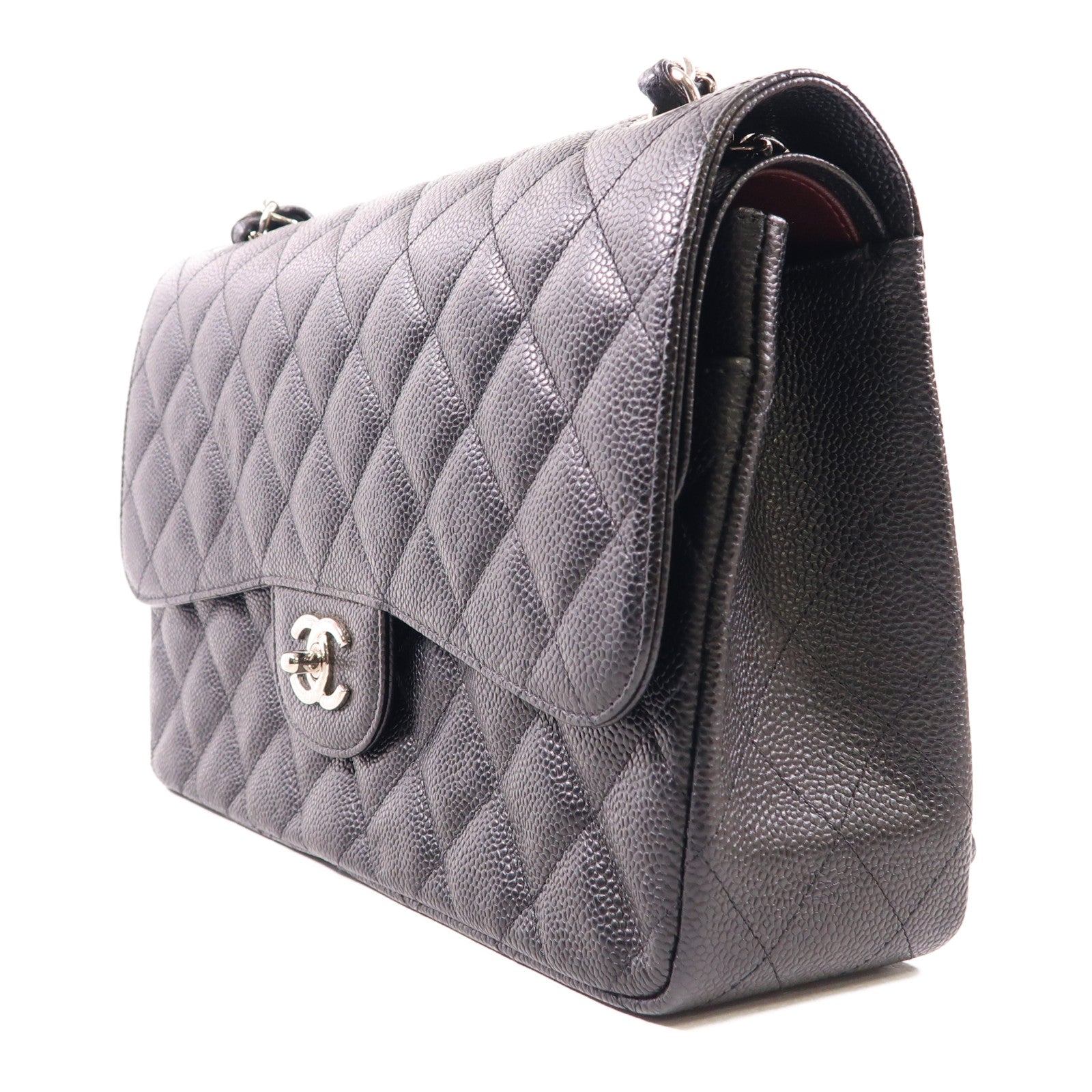 CHANEL 牛皮皮革Large Classic銀扣鏈帶肩背袋
