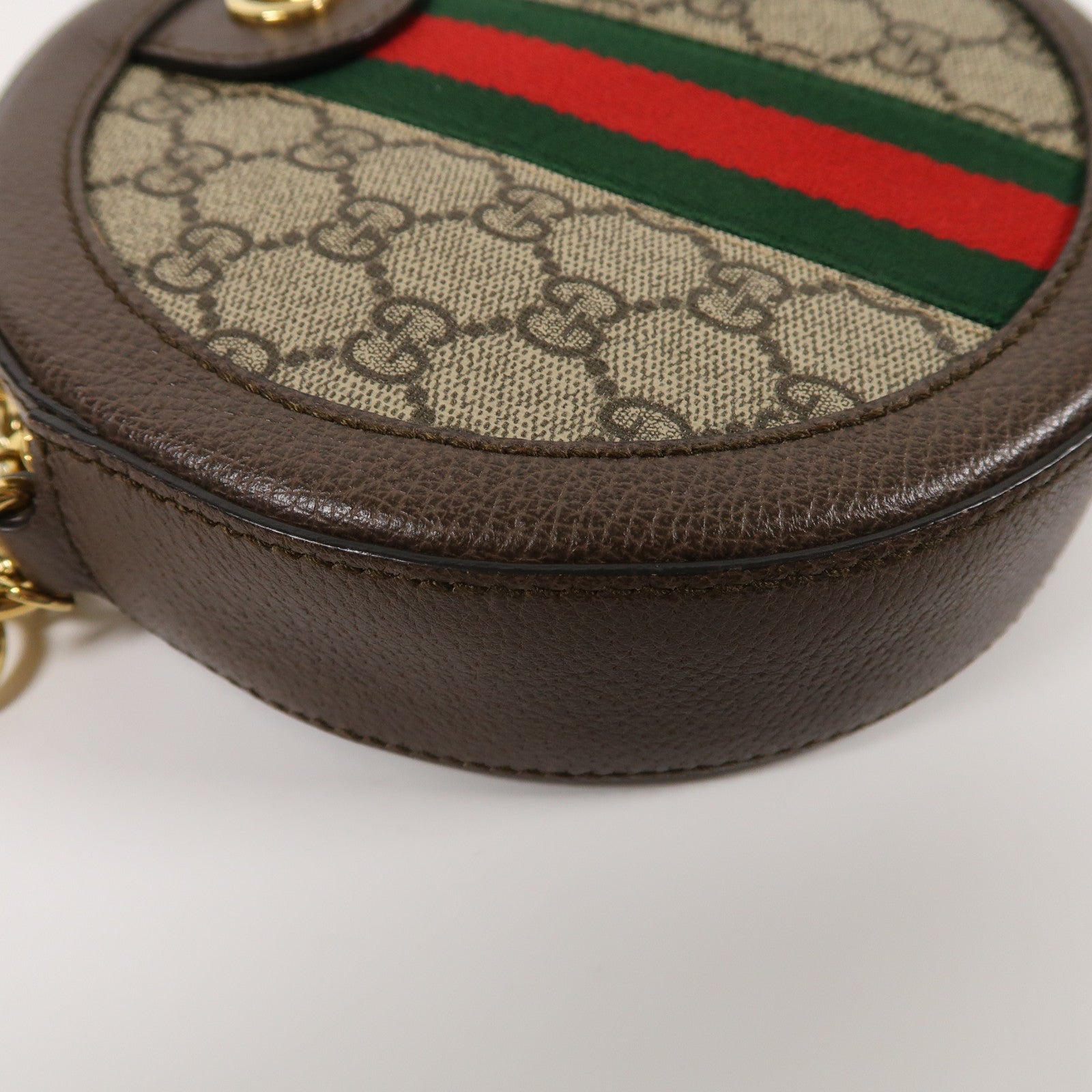 GUCCI 塗層帆布Ophidia GG金扣鏈帶肩背袋啡色