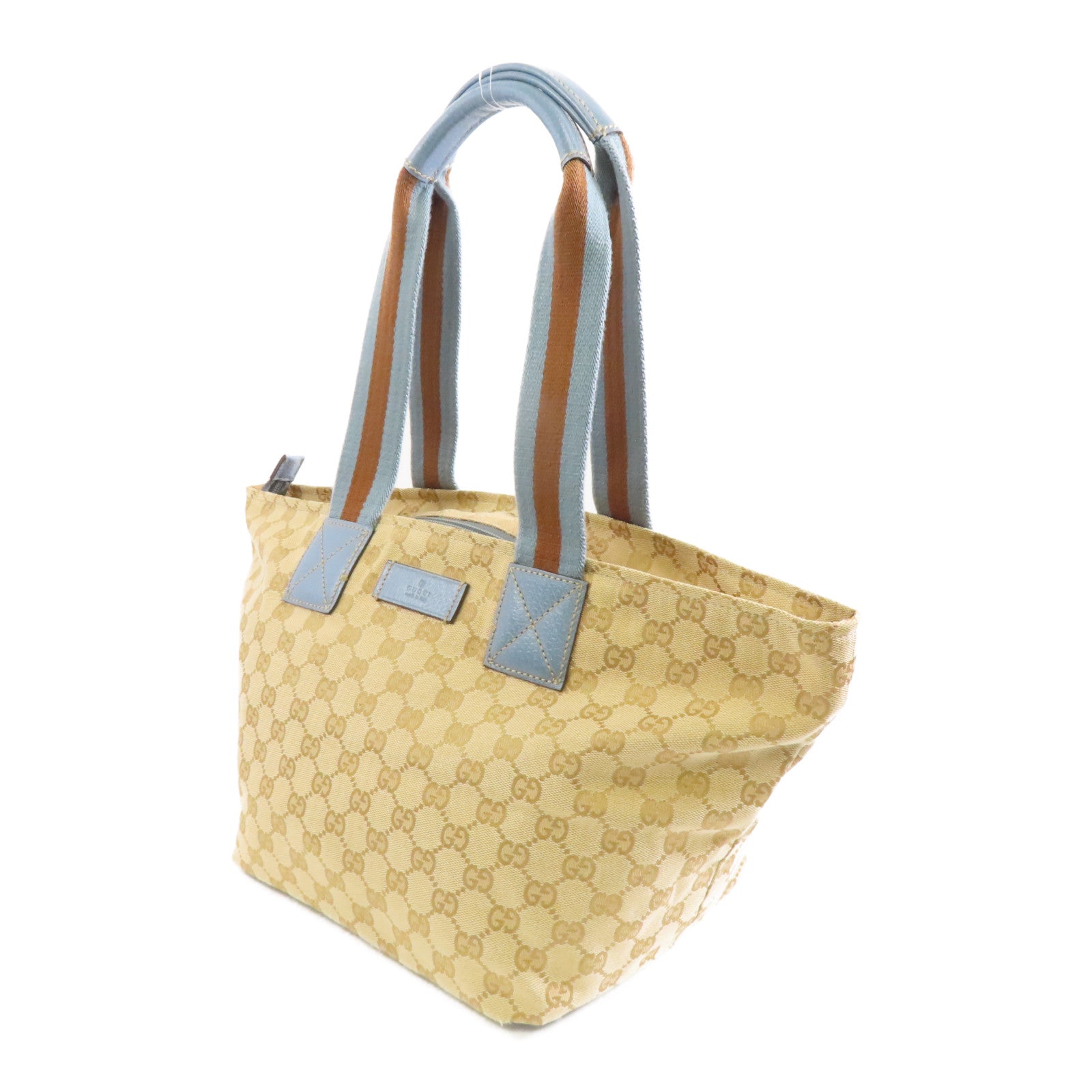 GUCCI 帆布Tote Bag銀扣手挽袋米色/淺藍色