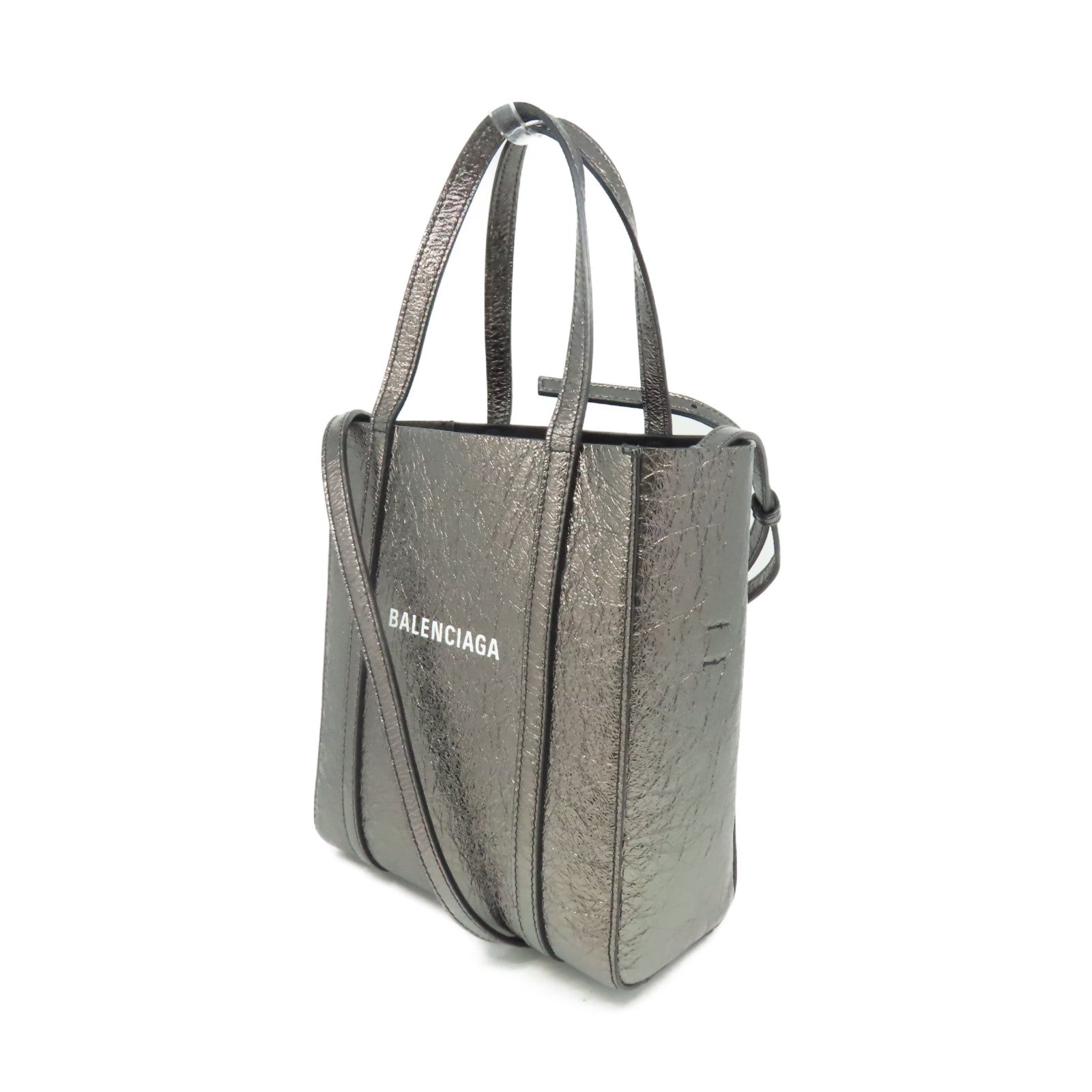 BALENCIAGA 【激減優惠】牛皮皮革Everyday XXS Tote 2Way Shoulder Bag手挽肩背兩用袋碳灰銀色