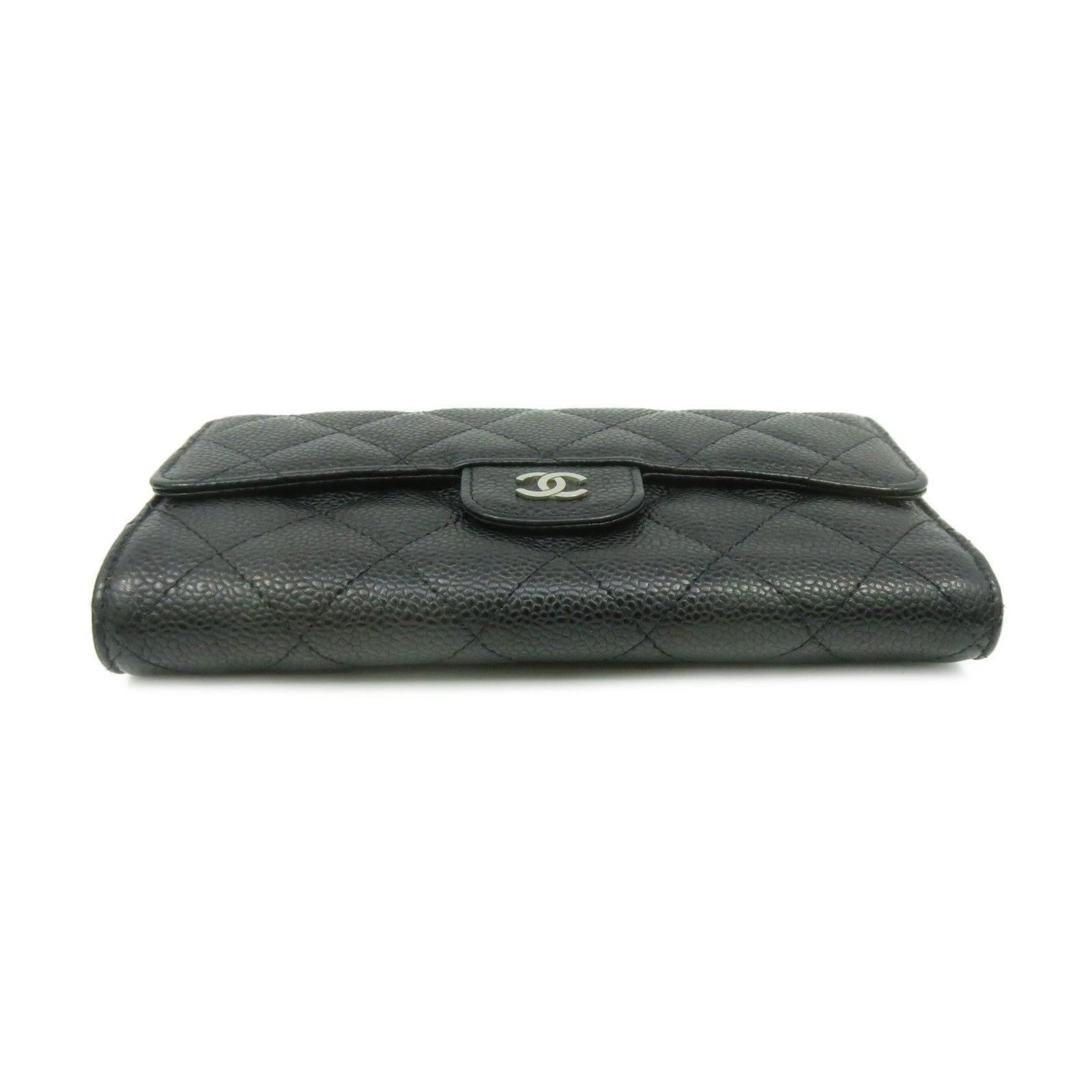 CHANEL 菱格Caviar皮革W Snap Long Wallet金扣长钱包黑色
