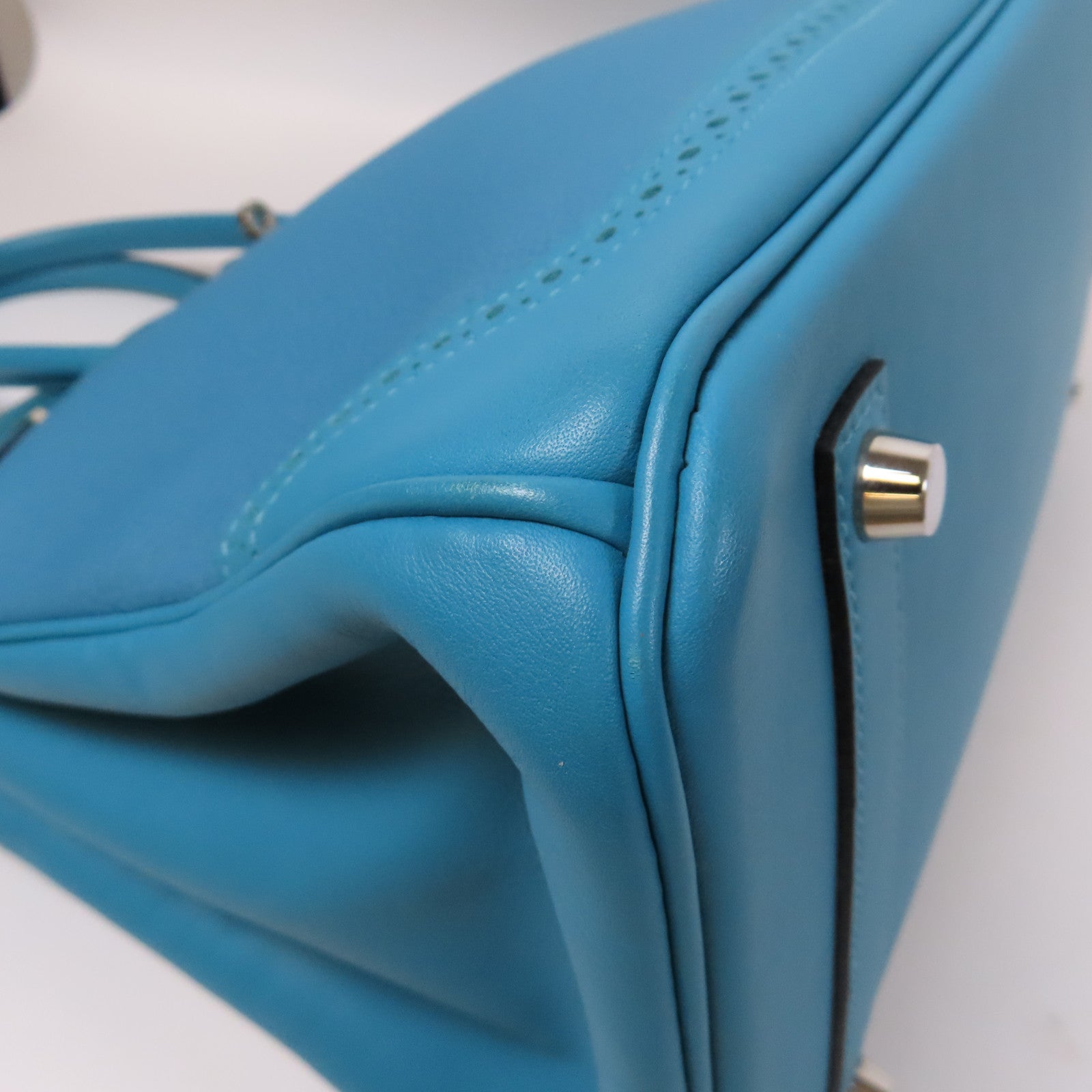 HERMES 【激減優惠】Togo皮革/Swift皮革Ghillies Birkin 35銀扣手挽袋Turquoise土耳其亮藍色