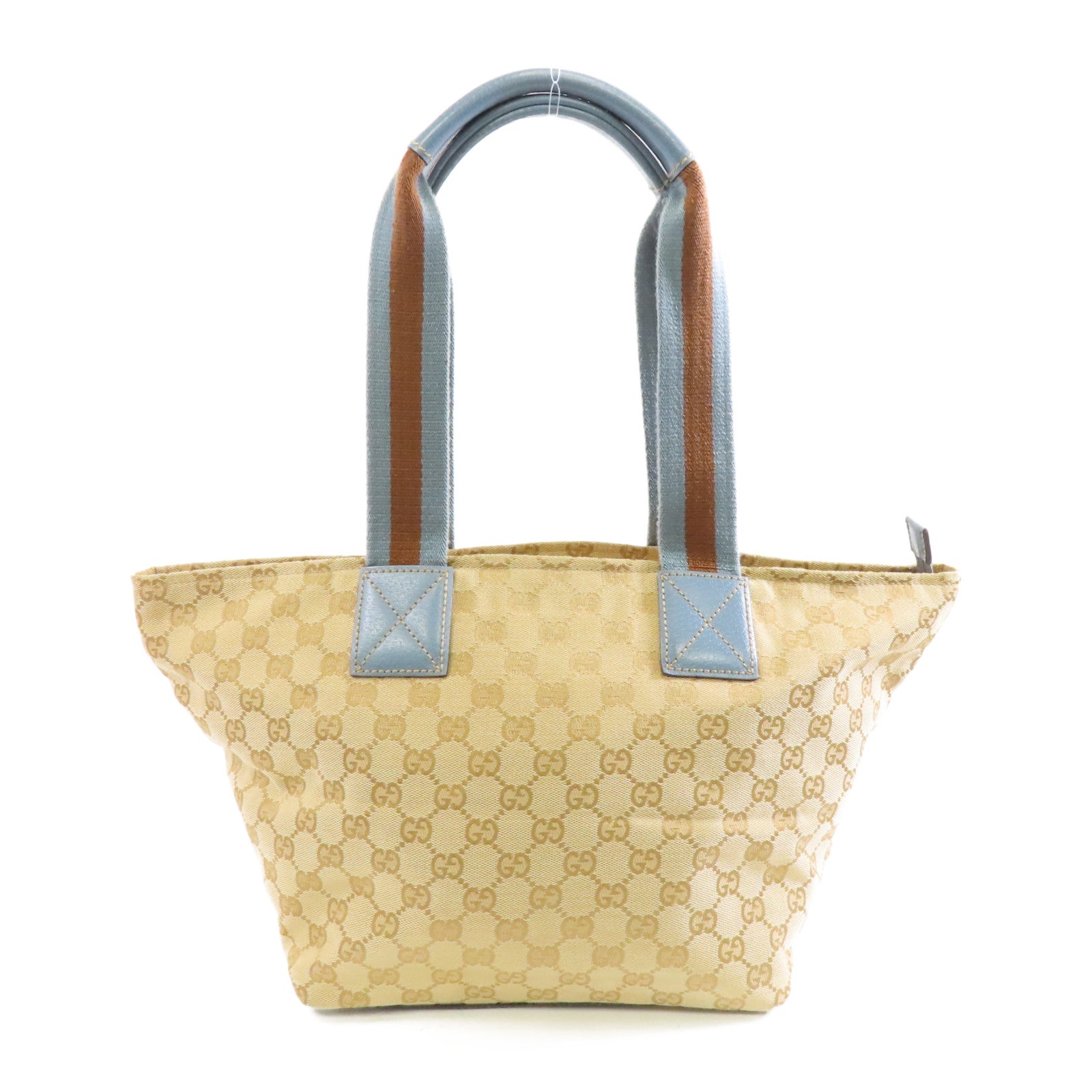 GUCCI 帆布Tote Bag銀扣手挽袋米色/淺藍色