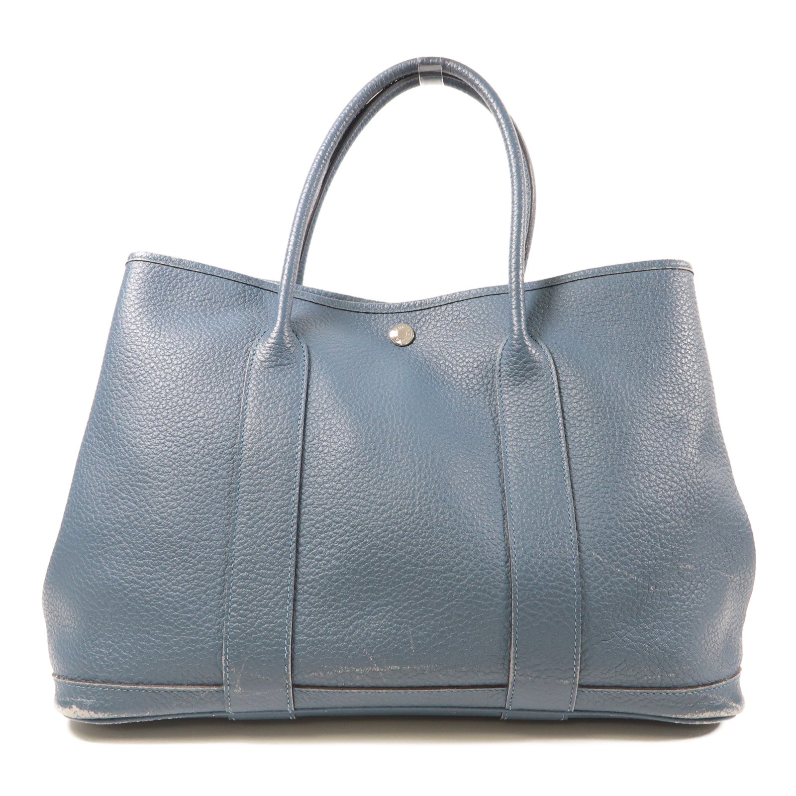 HERMES【激減優惠】 Negonda皮革Garden Party PM銀扣手挽袋Bleu Orage藍色
