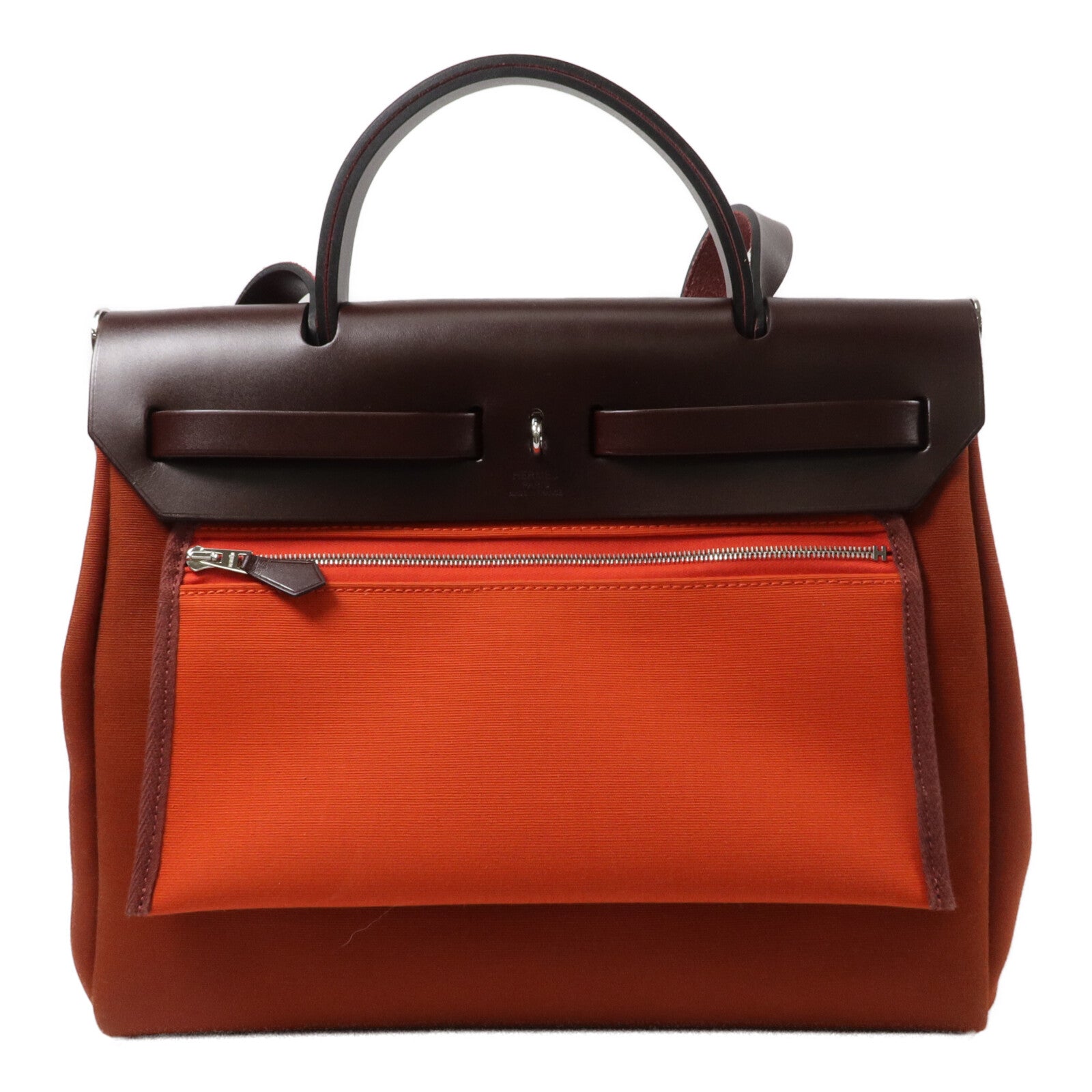 HERMES 帆布Herbag PM手挽肩背兩用袋Cuivre/Orange/Rouge