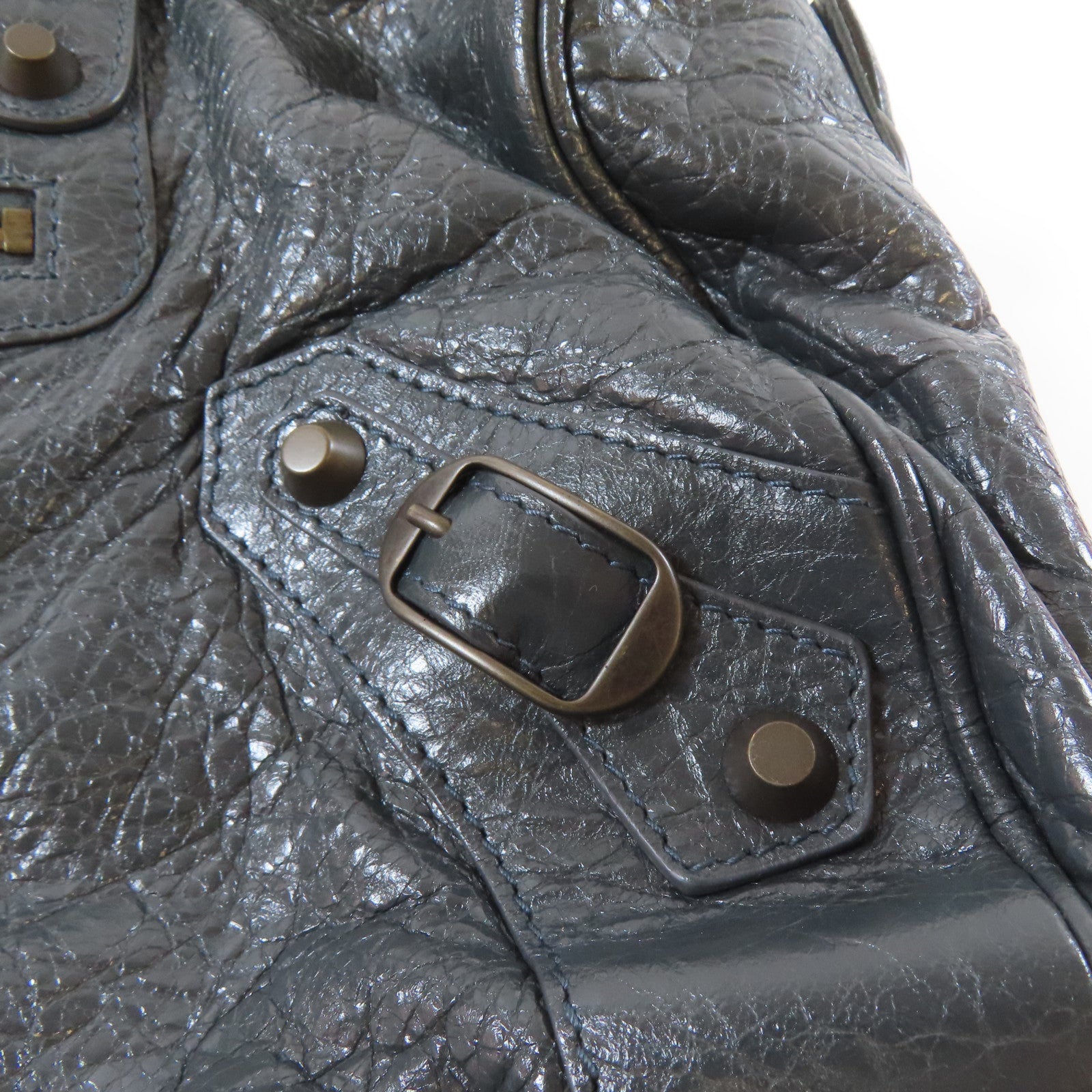 BALENCIAGA 牛皮皮革Twiggy黑扣手挽肩背兩用袋灰色