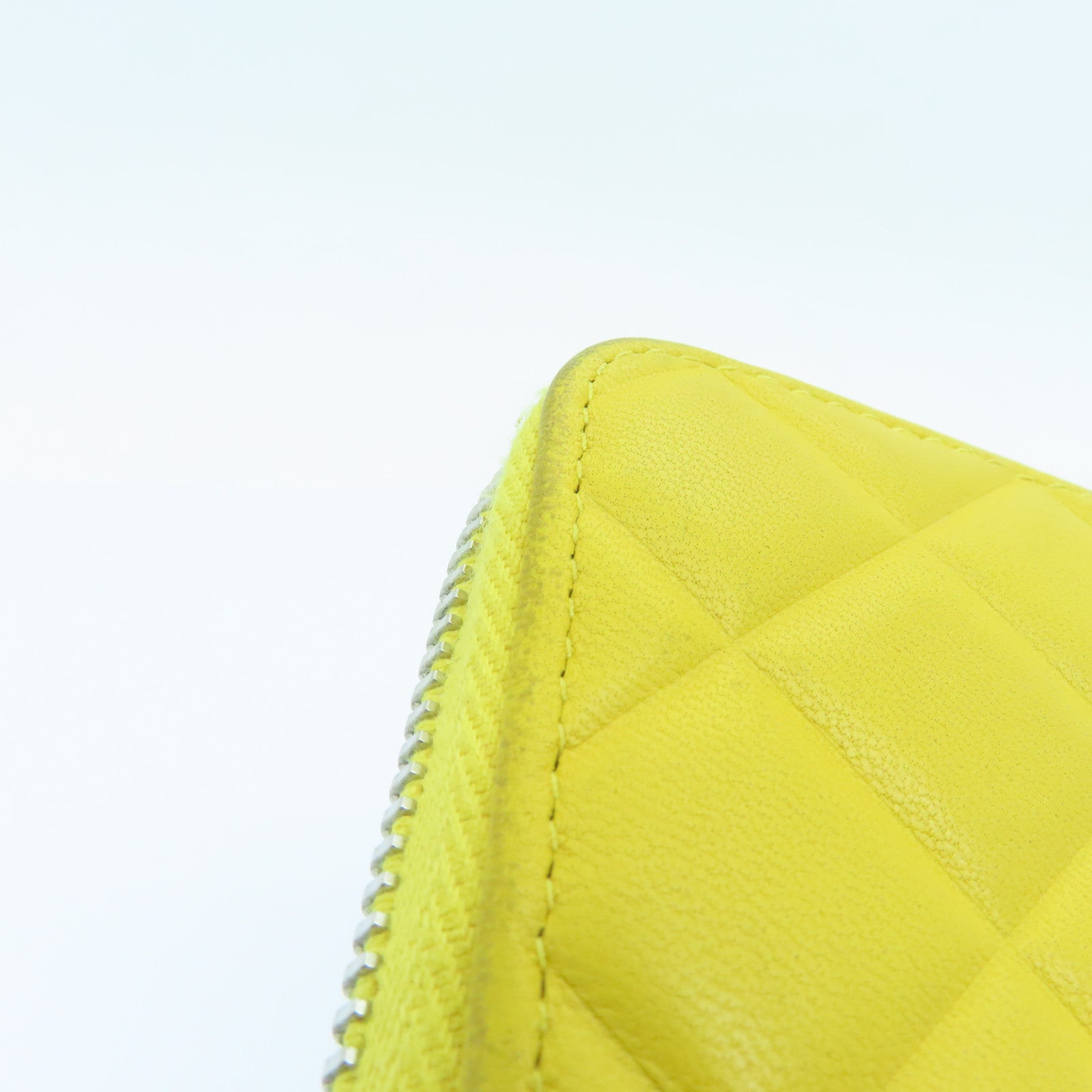 CHANEL 菱格牛皮皮革Zipped Long Wallet银扣长钱包黄色