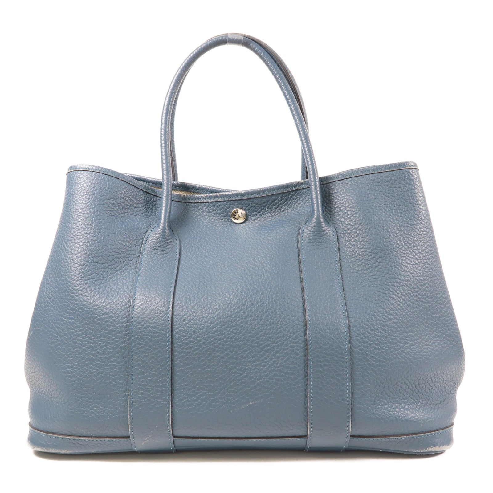 HERMES【激減優惠】 Negonda皮革Garden Party PM銀扣手挽袋Bleu Orage藍色