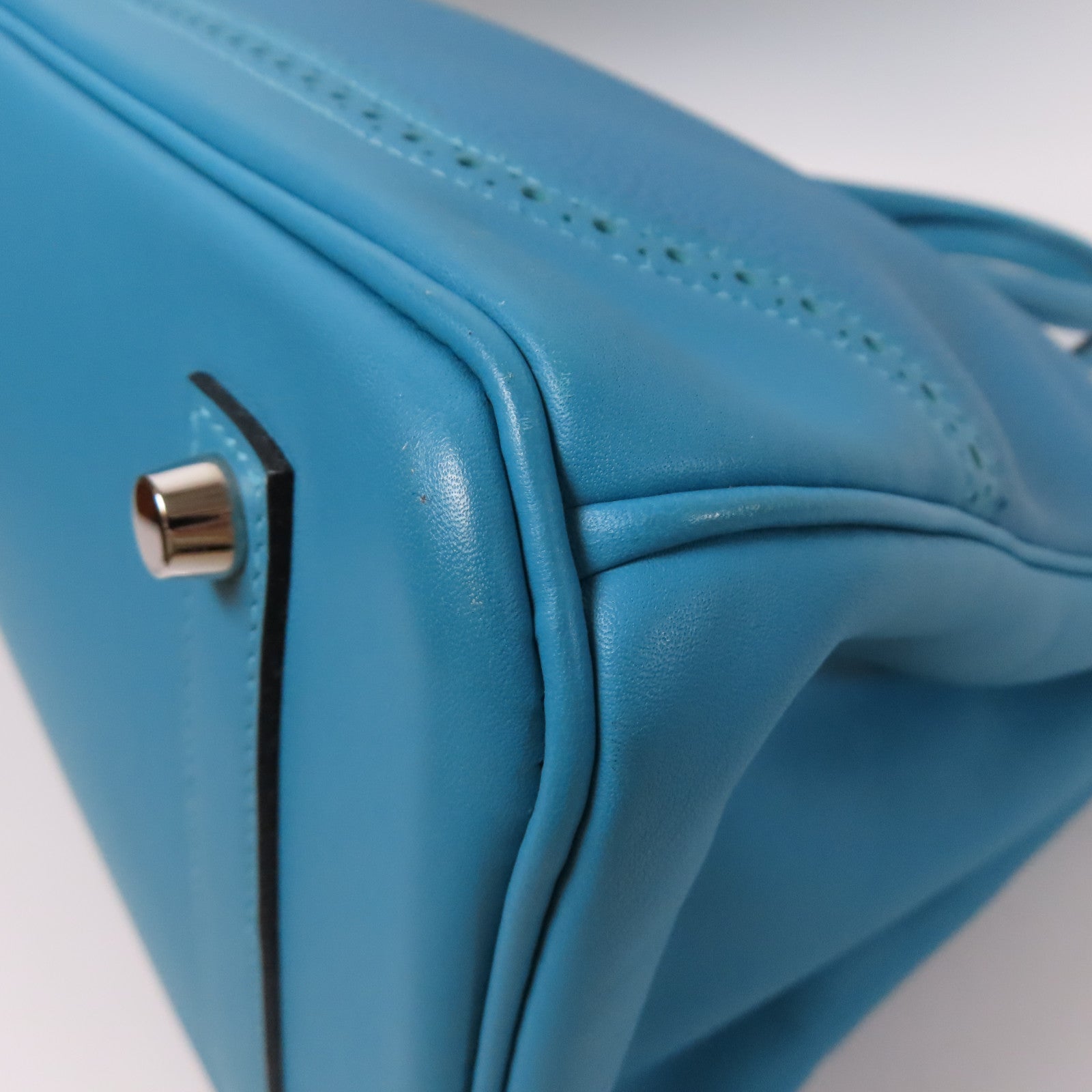 HERMES 【激減優惠】Togo皮革/Swift皮革Ghillies Birkin 35銀扣手挽袋Turquoise土耳其亮藍色