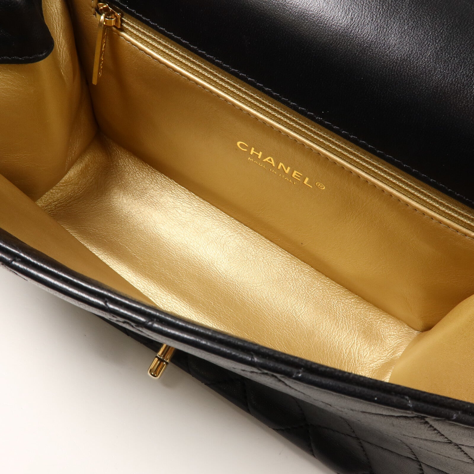 CHANEL 羊皮皮革Top Handle Flap鏈帶手挽肩背兩用袋