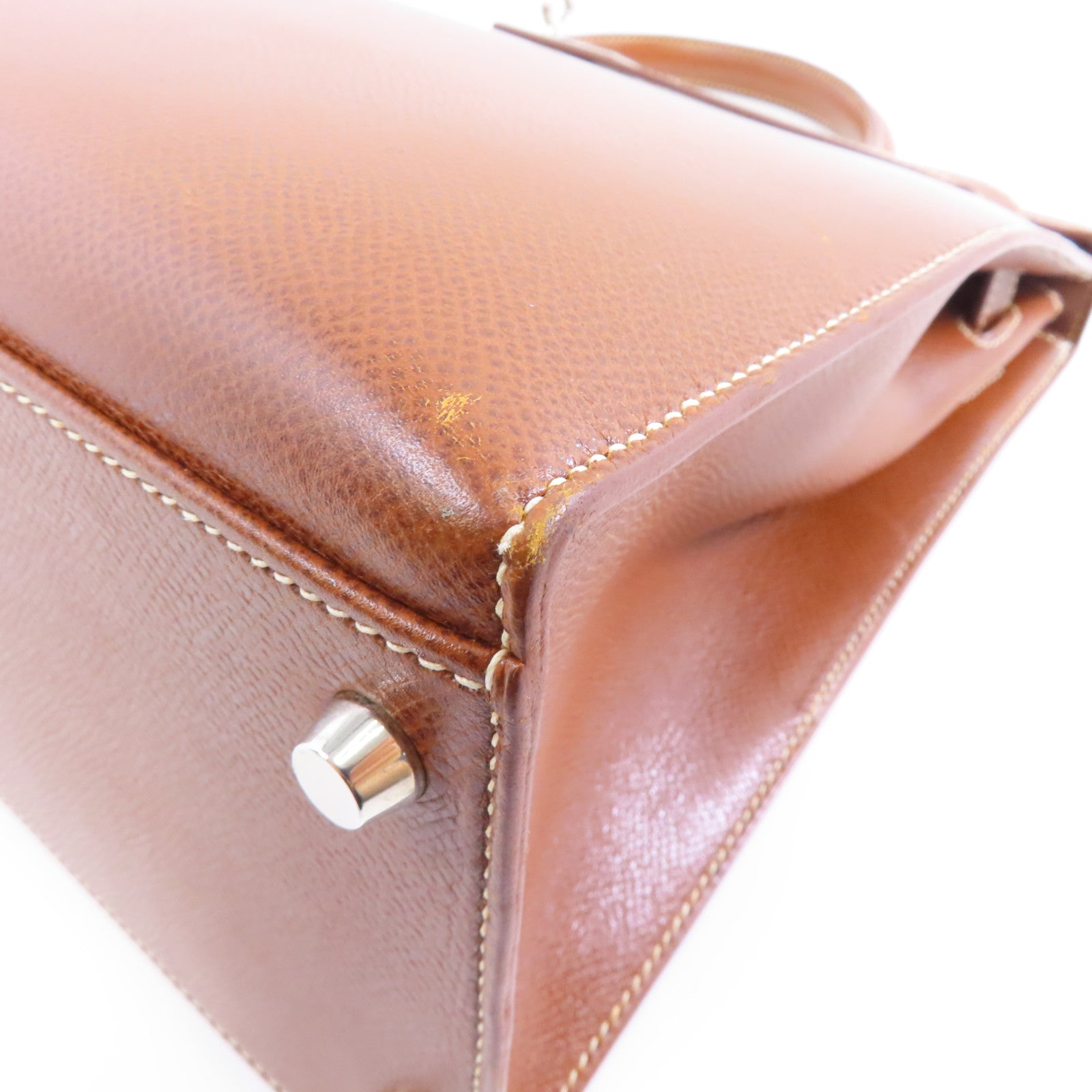 HERMES 【Hermes Fair】Ardennes皮革Kelly 35銀扣手挽肩背兩用袋Marron/棕色