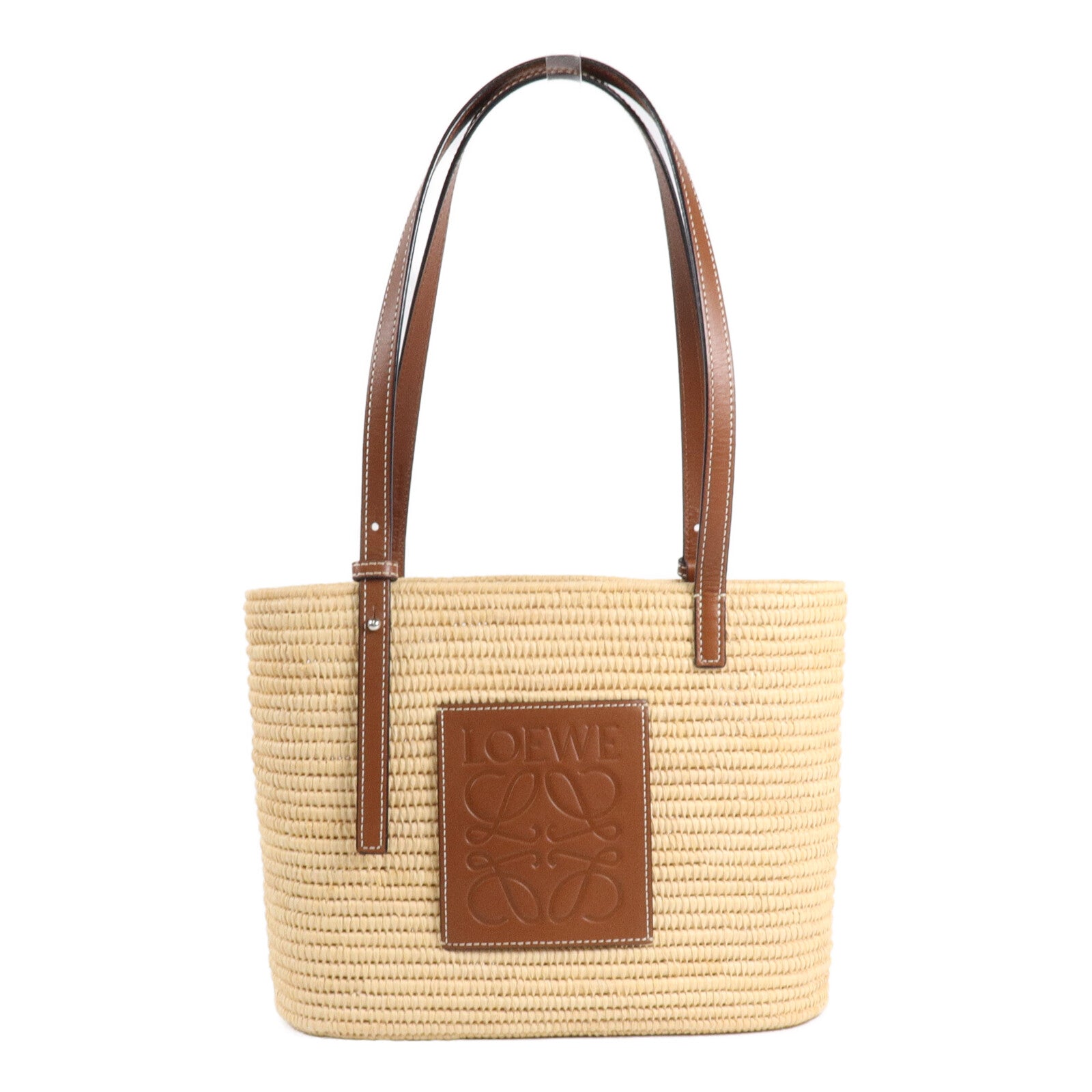 LOEWE 酒椰/皮革Raffia Small Square Basket肩背袋