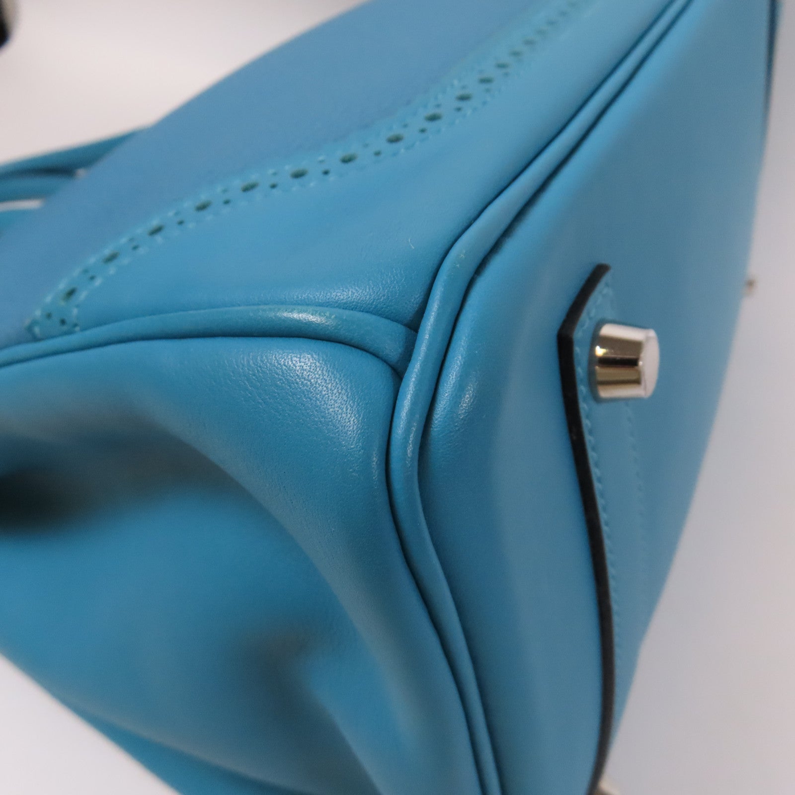 HERMES 【激減優惠】Togo皮革/Swift皮革Ghillies Birkin 35銀扣手挽袋Turquoise土耳其亮藍色