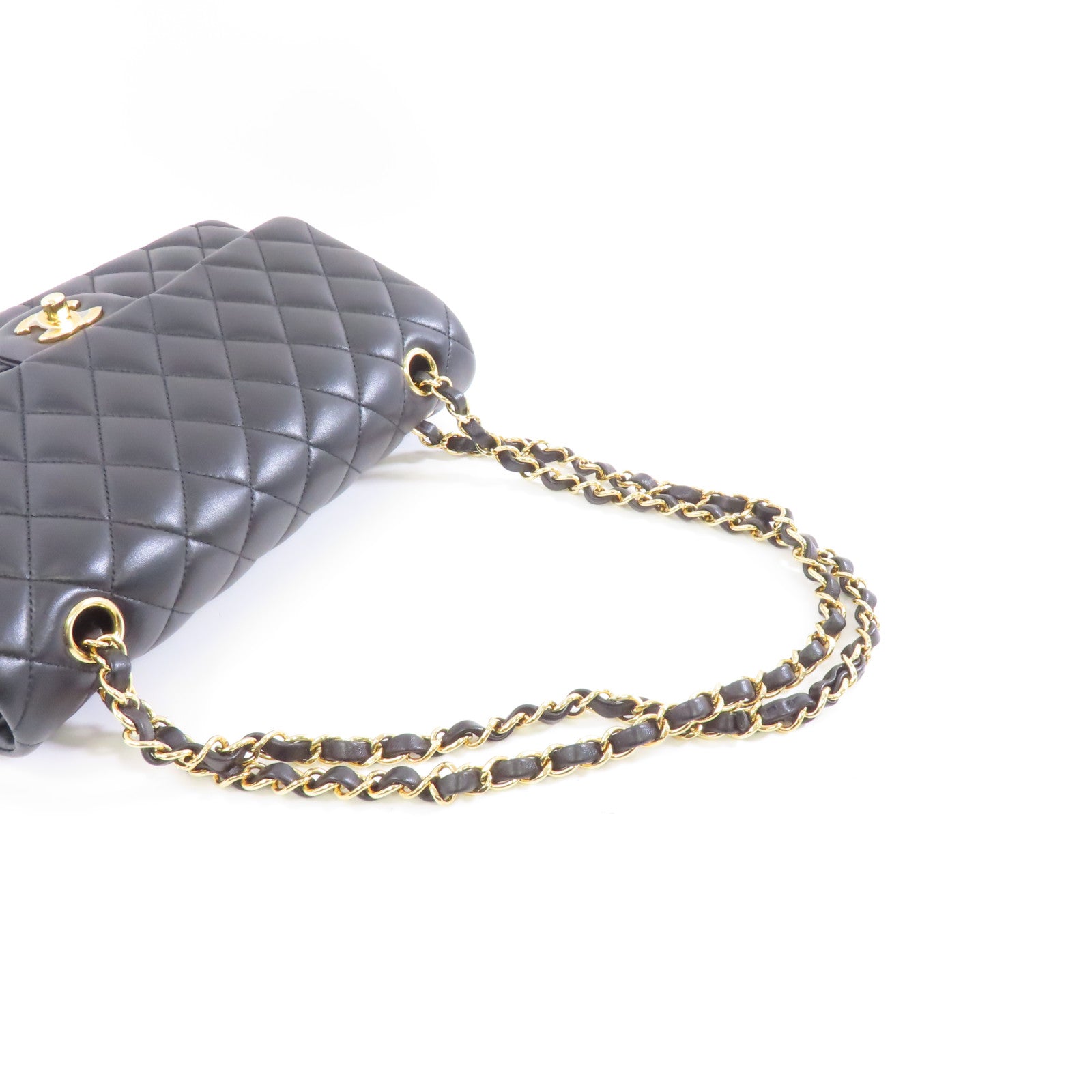 CHANEL 菱格羊皮皮革Classic Flap 25金扣鏈帶肩背袋黑色