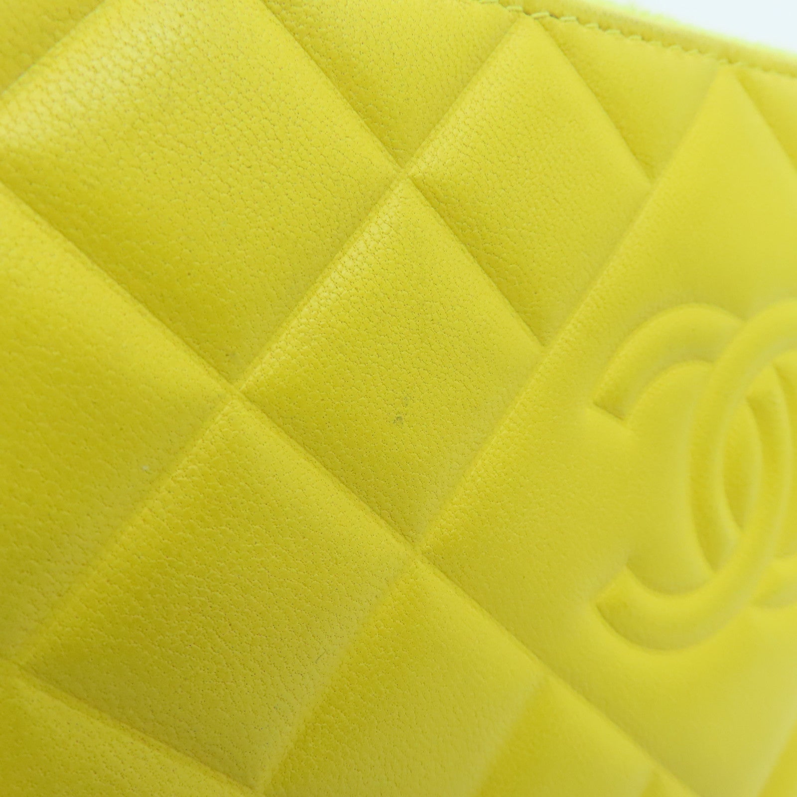 CHANEL 菱格牛皮皮革Zipped Long Wallet银扣长钱包黄色