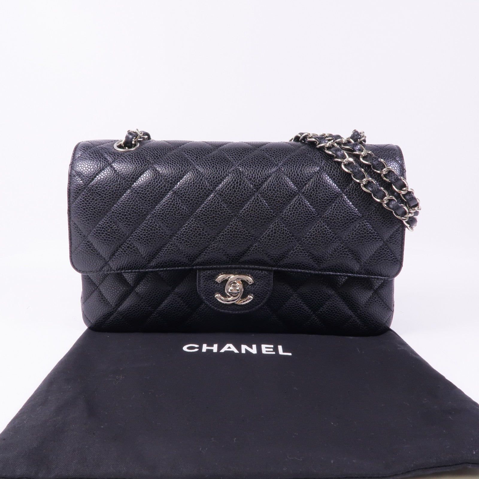 CHANEL 牛皮皮革Classic 25銀扣鏈帶肩背袋