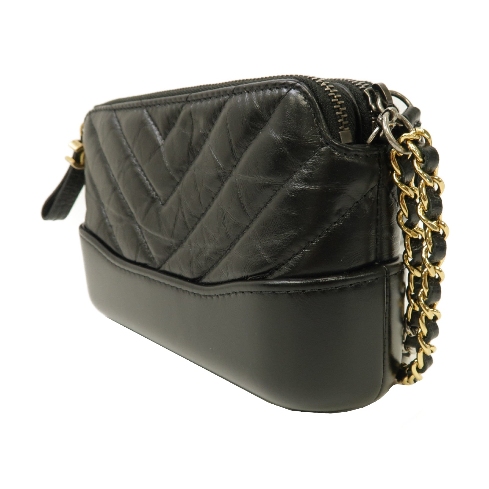 CHANEL 斜紋牛皮皮革Gabrielle Wallet On Chain銀扣鏈帶肩背袋黑色