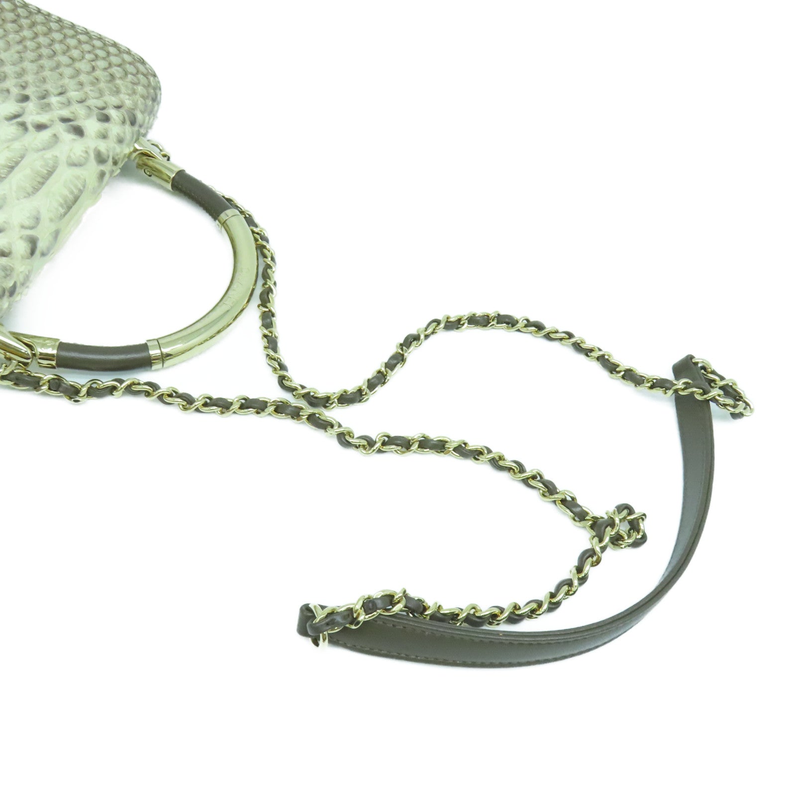 CHANEL 蛇皮皮革2way Shoulder金扣手挽肩背两用袋米色