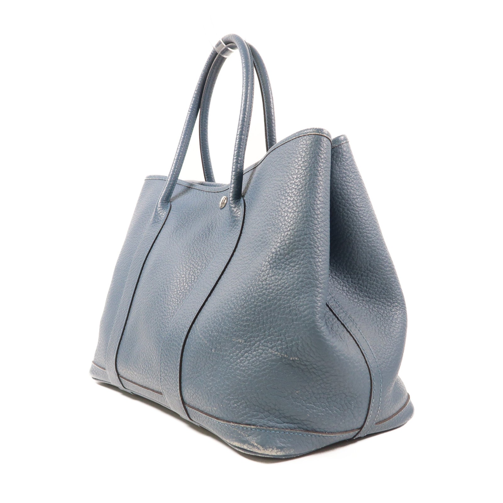 HERMES【激減優惠】 Negonda皮革Garden Party PM銀扣手挽袋Bleu Orage藍色