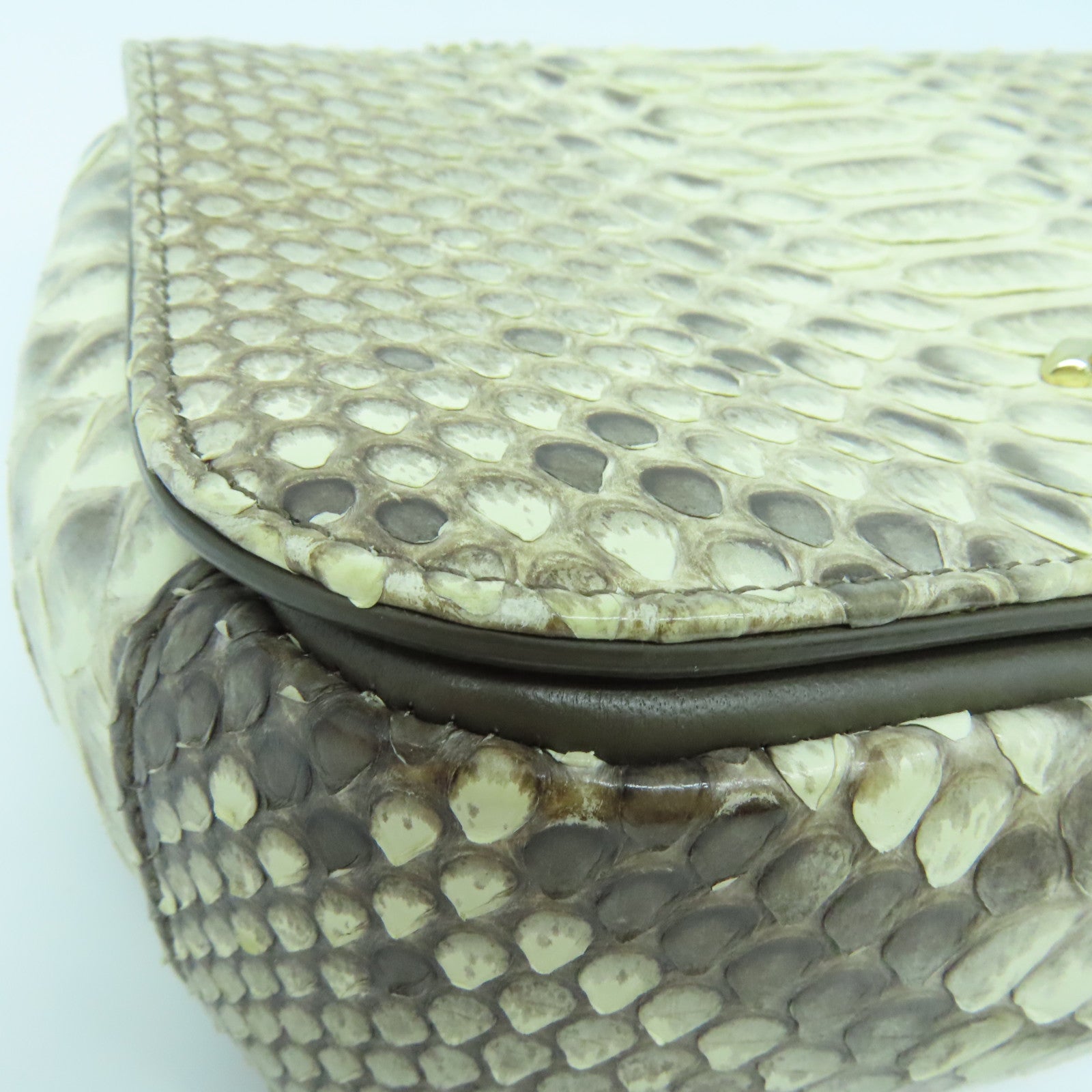 CHANEL 蛇皮皮革2way Shoulder金扣手挽肩背两用袋米色