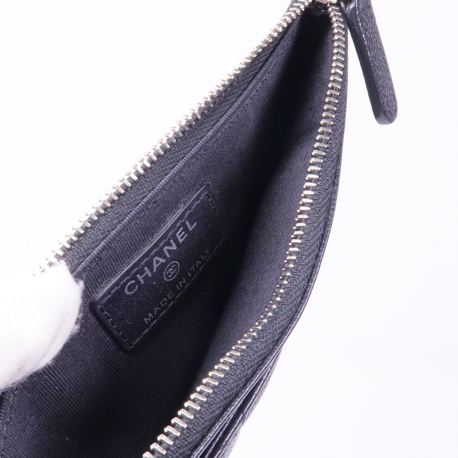 CHANEL 牛皮皮革Zipped Wallet銀扣長錢包