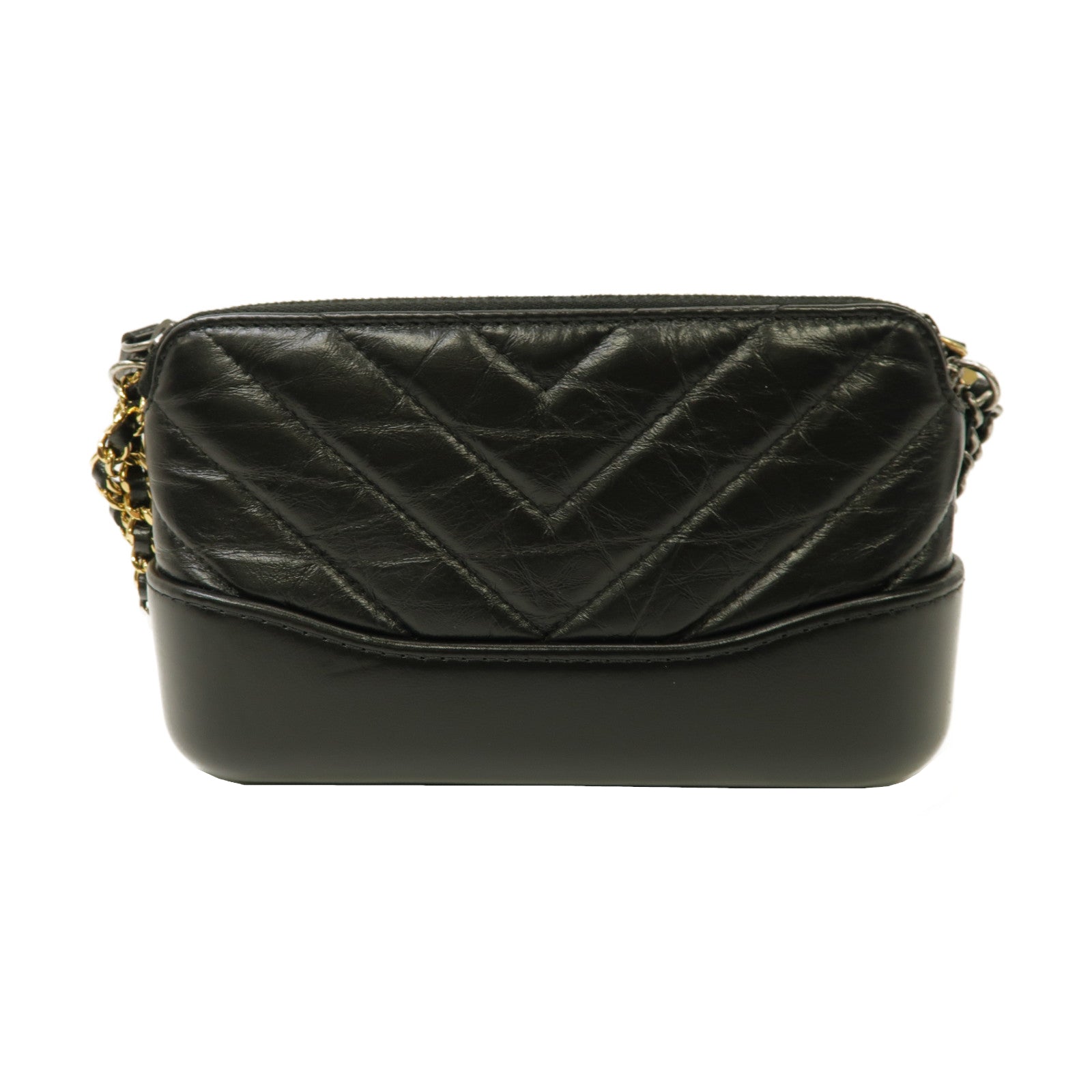 CHANEL 斜紋牛皮皮革Gabrielle Wallet On Chain銀扣鏈帶肩背袋黑色