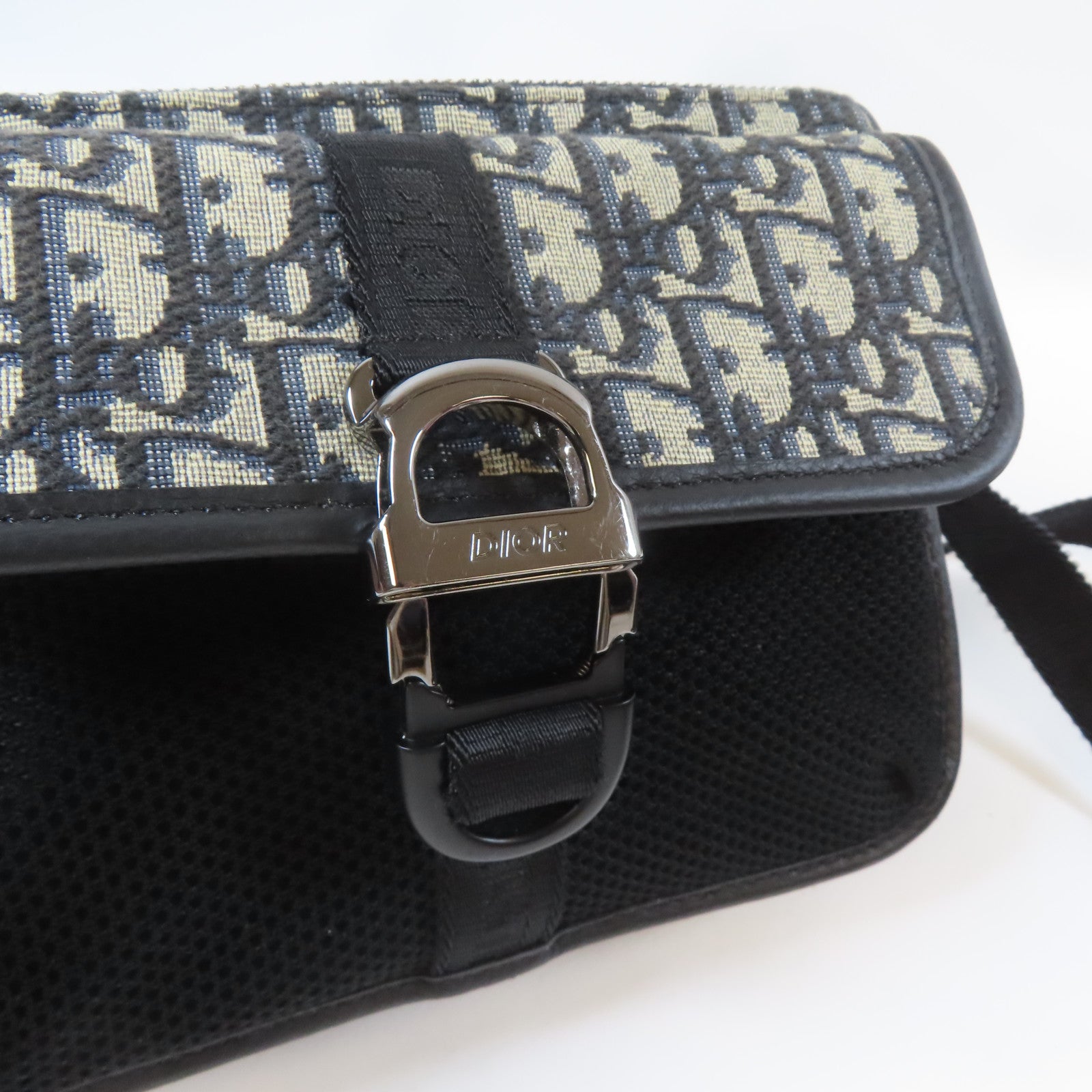 Dior 帆布Dior 8銀扣肩背袋藍色/米色