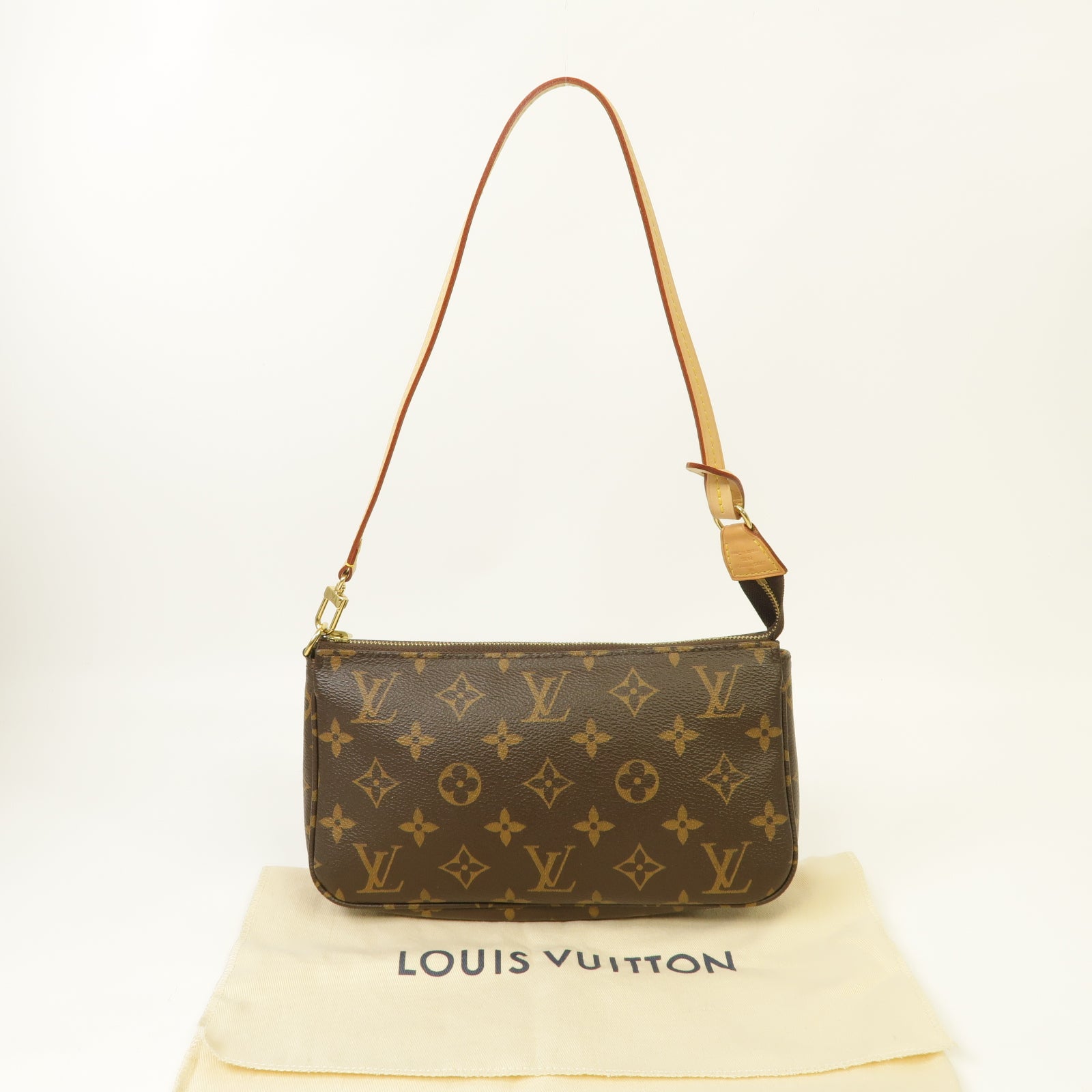 LOUIS VUITTON Monogram Pochette Accessoires金扣肩背袋棕色