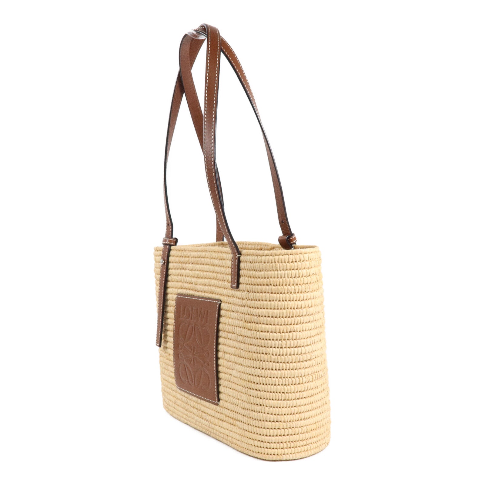 LOEWE 酒椰/皮革Raffia Small Square Basket肩背袋
