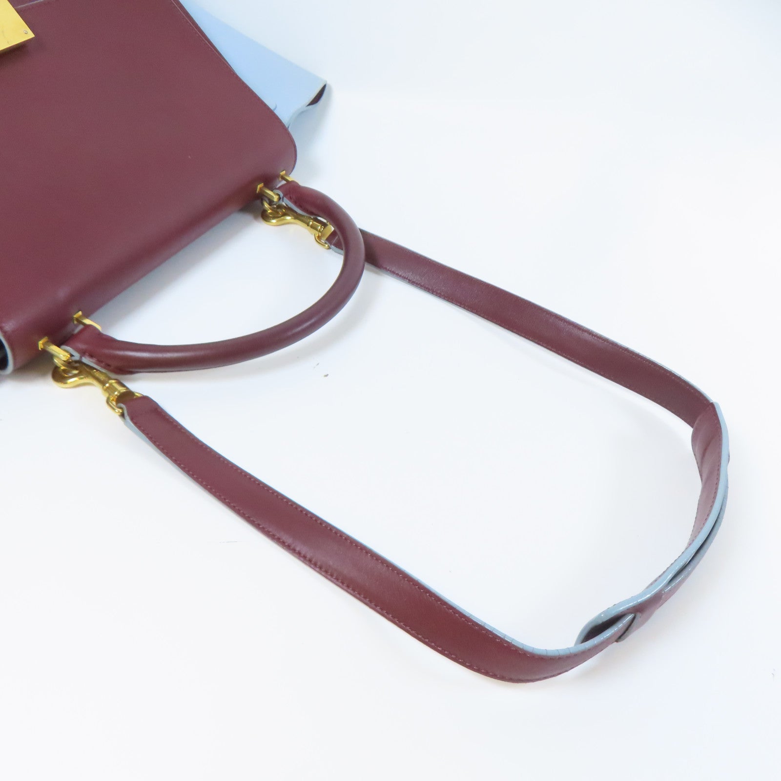CELINE 【激減優惠】牛皮皮革Shoulder Bag金扣手挽肩背兩用袋啡色/藍色