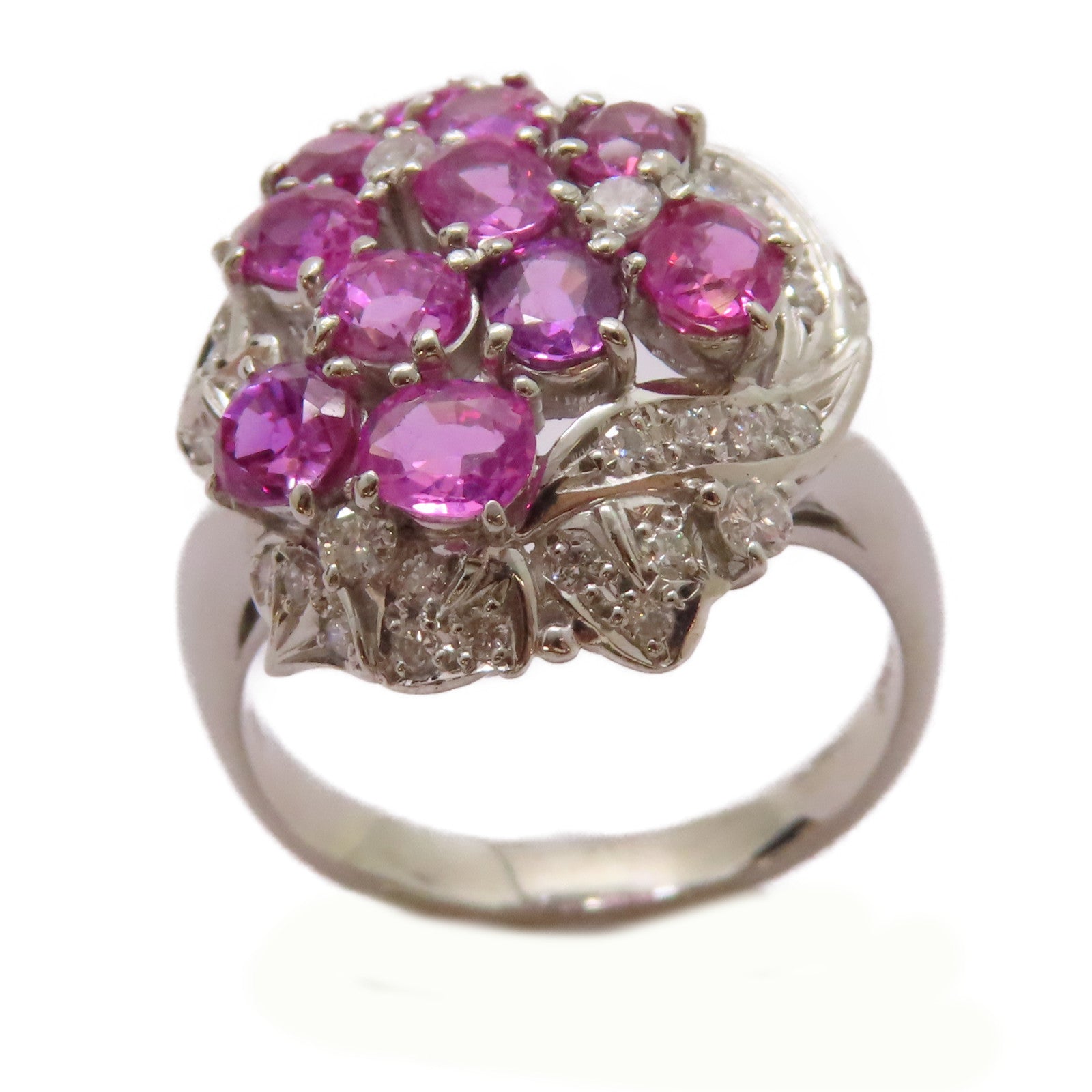 JEWELRY 【激減優惠】PT900鉑金/2.88ct粉紅藍寶石/0.43ct鑚石Pink Sapphire Ring戒指US#6.5