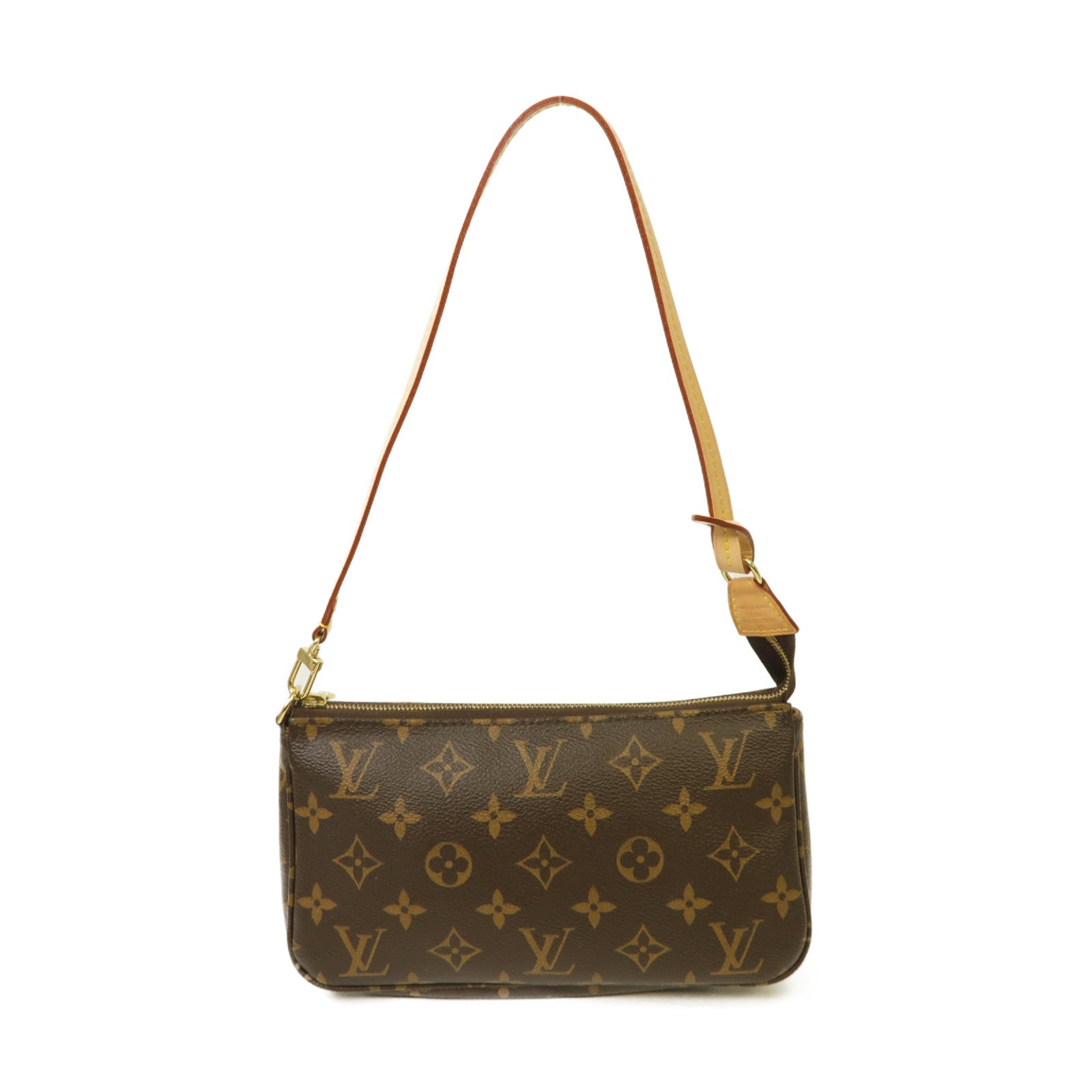 LOUIS VUITTON Monogram Pochette Accessoires金扣肩背袋棕色